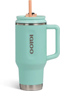 Igloo - flip ‘n’ sip - drinkbeker met rietje - groen - 0,946l - thermosfles - rvs - drinkbeker voor school