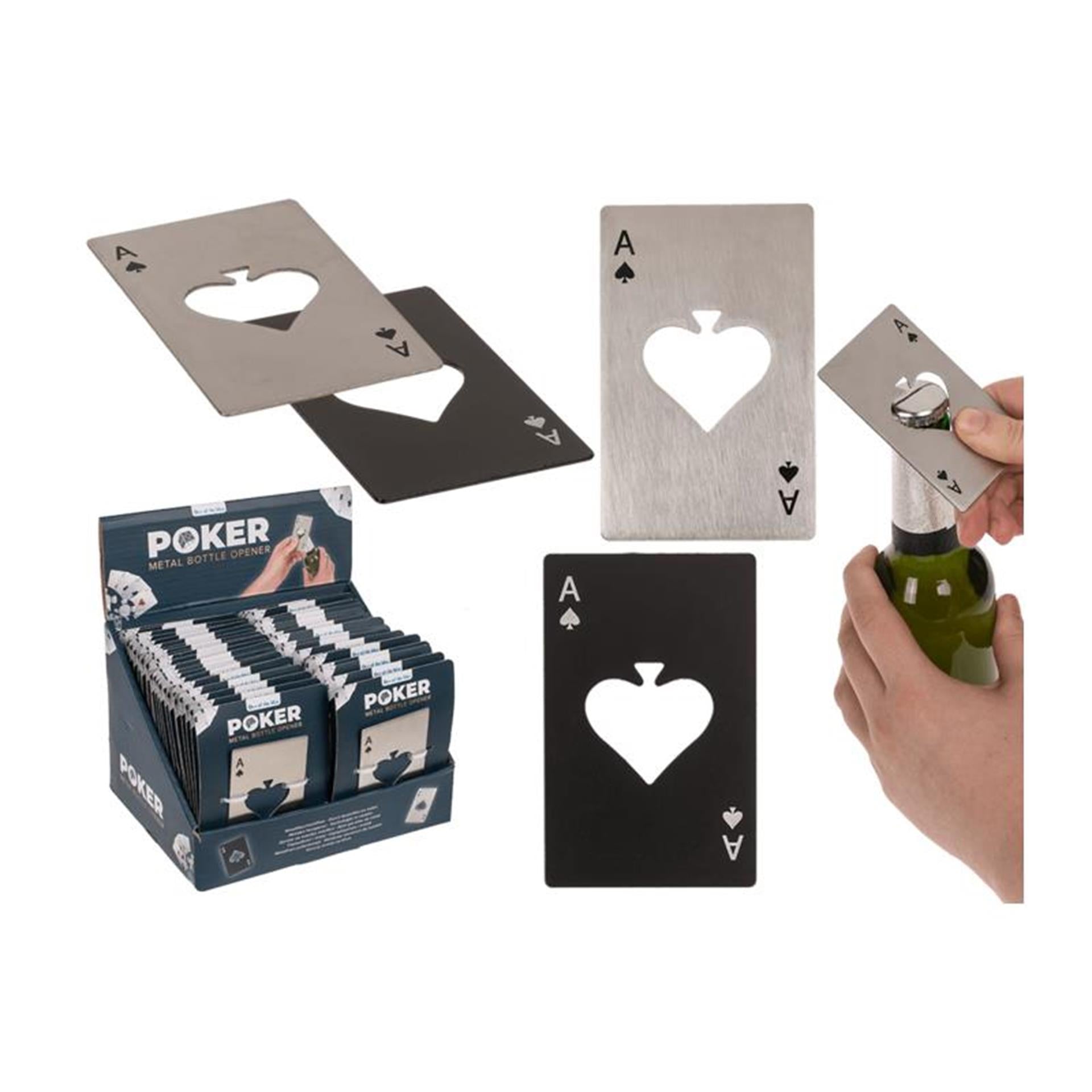 Out of the blue metalen flesopener pokerkaart 8,6x5,4cm