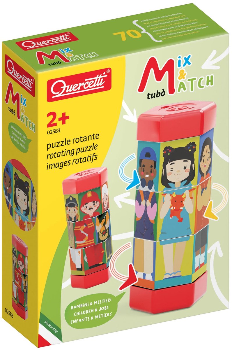 Quercetti Tubo Mix Match Drehpuzzle für Kinder und Berufe