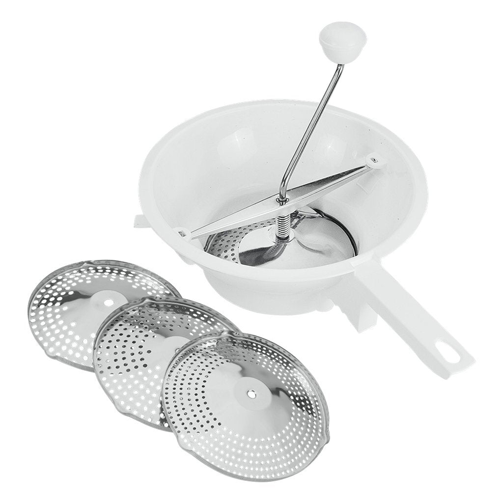 Metaltex passeerzeef 24 cm + 3 roestvrije roosters wit rvs