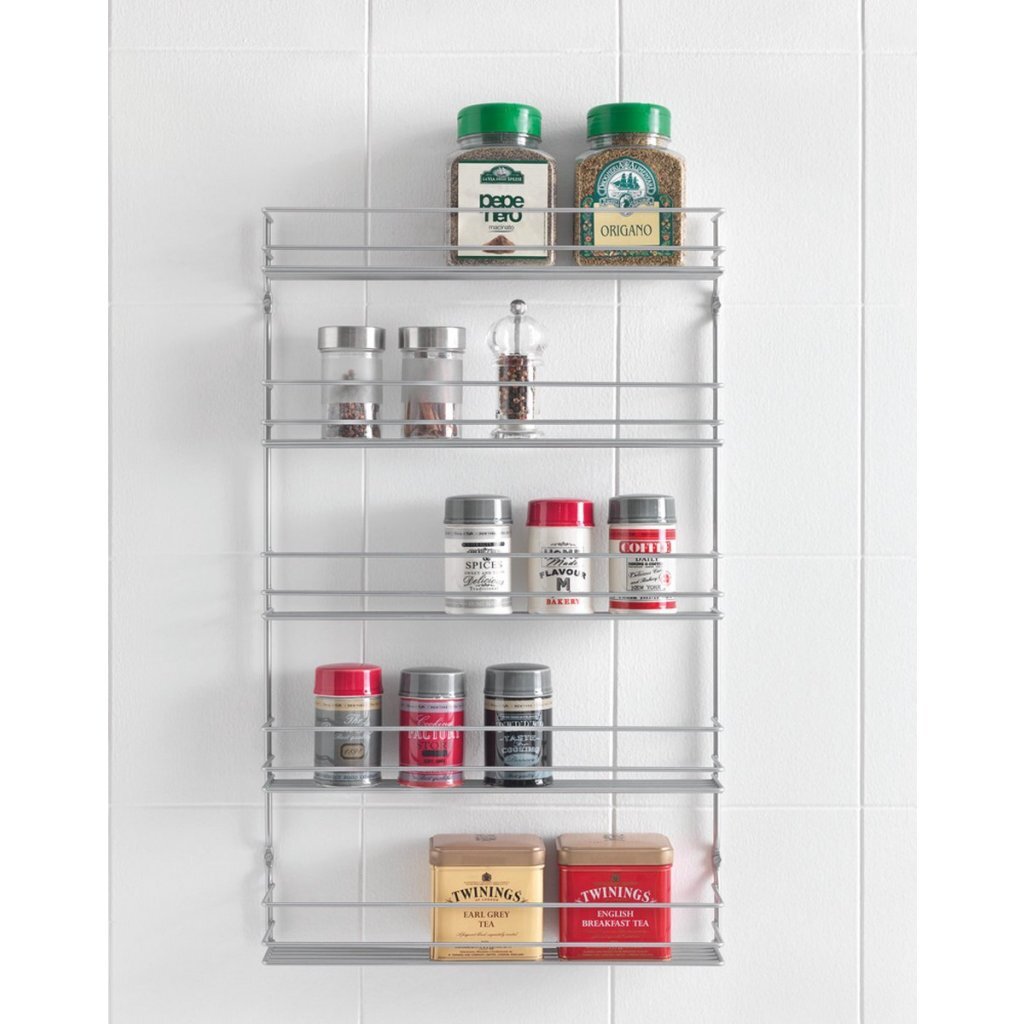 Metaltex platzsparendes Smart Kitchen Pepito Gewürzregal, 5 Ebenen, 36 x 8 x 58 cm, silber