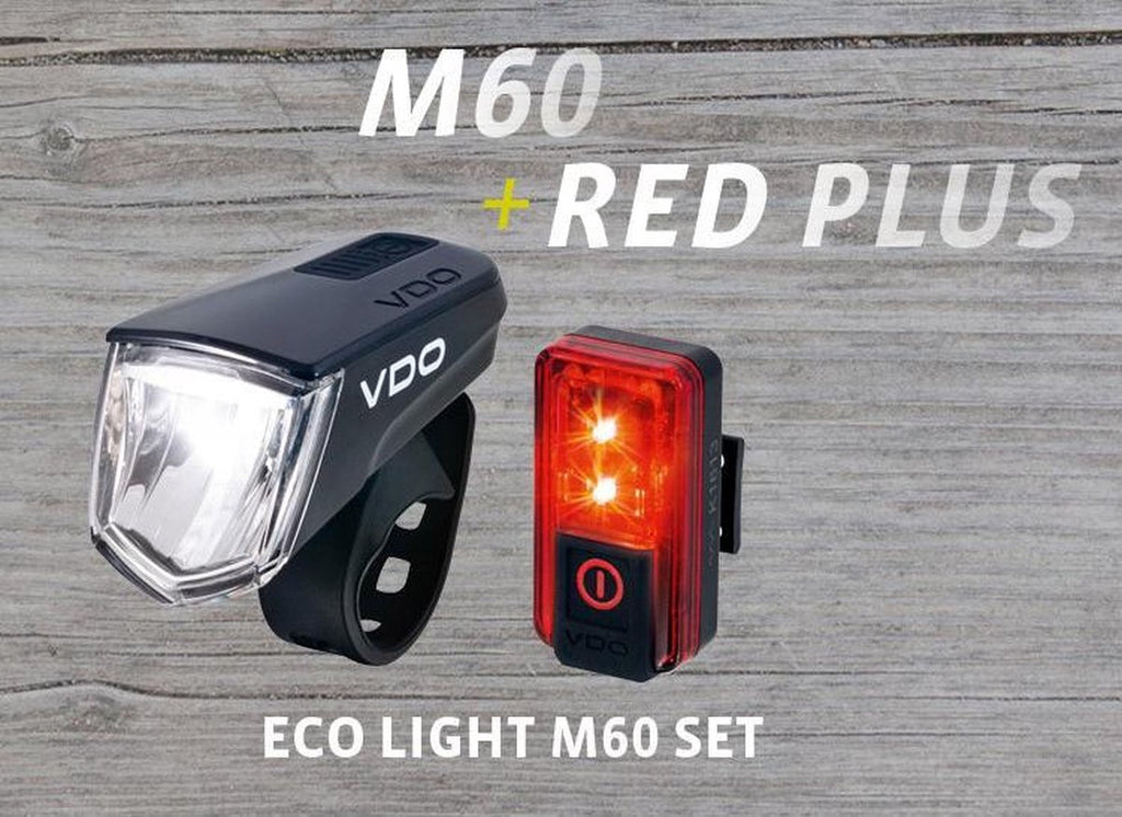 VDO Eco Light M60FL USB 60 Lux + Rot Plus RL Beleuchtungsset