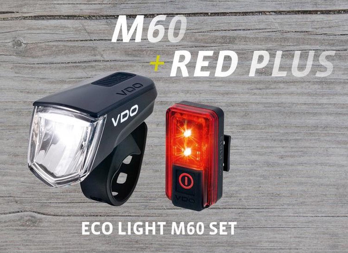 VDO Eco Light M60FL USB 60 Lux + Rot Plus RL Beleuchtungsset