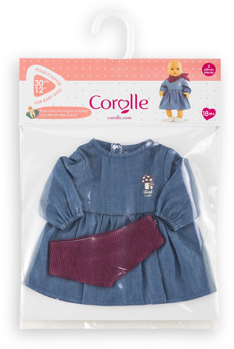 Corolle poppenkleding jeans jurk met sjaal voor 30cm pop denim. m