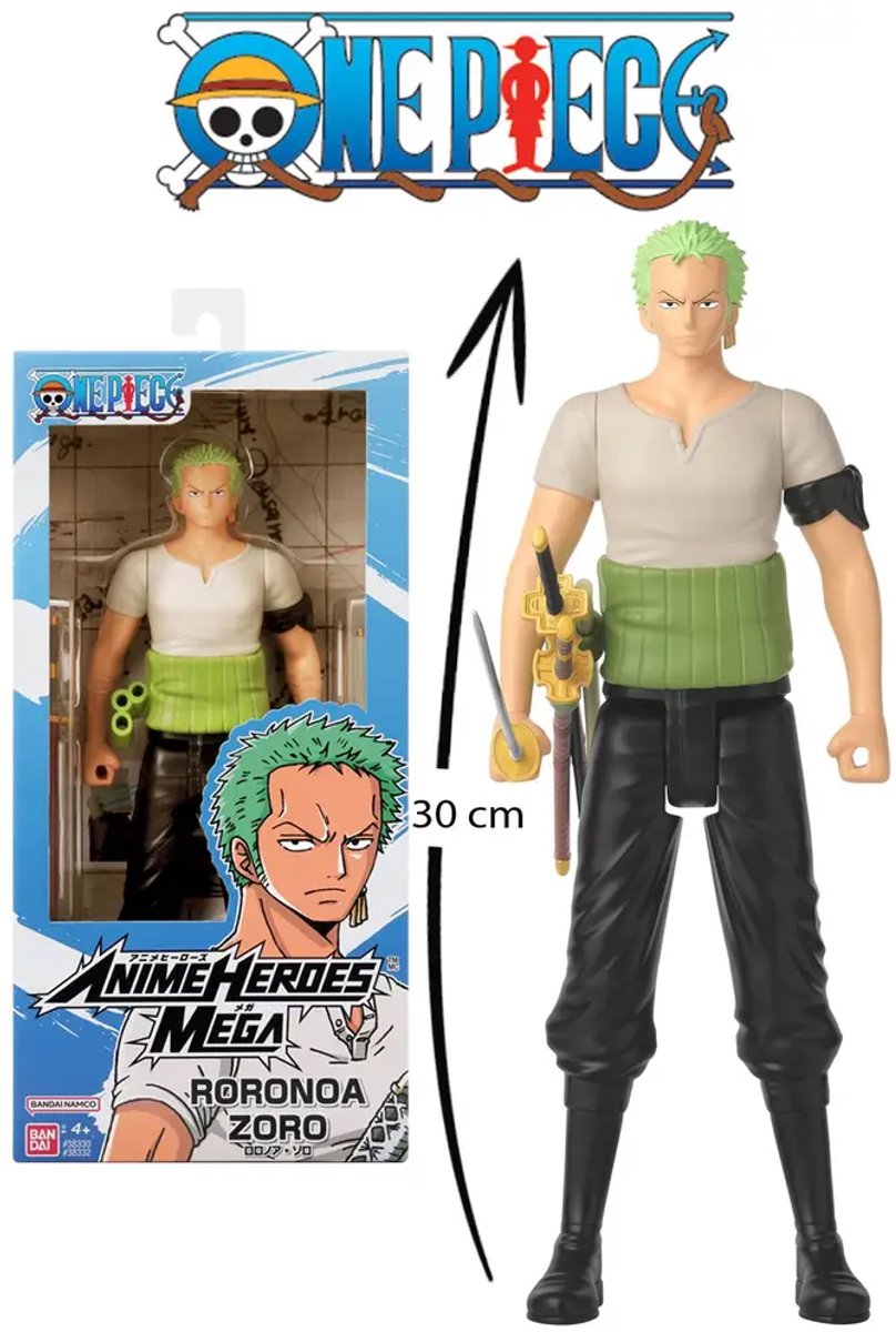 Bandai - anime heroes - one piece - anime heroes mega 30 cm zoro figuur - grote gearticuleerde figuur - roronoa zoro manga figuur - one piece officiële licentie - speelgoed voor kinderen 4+ - 38332