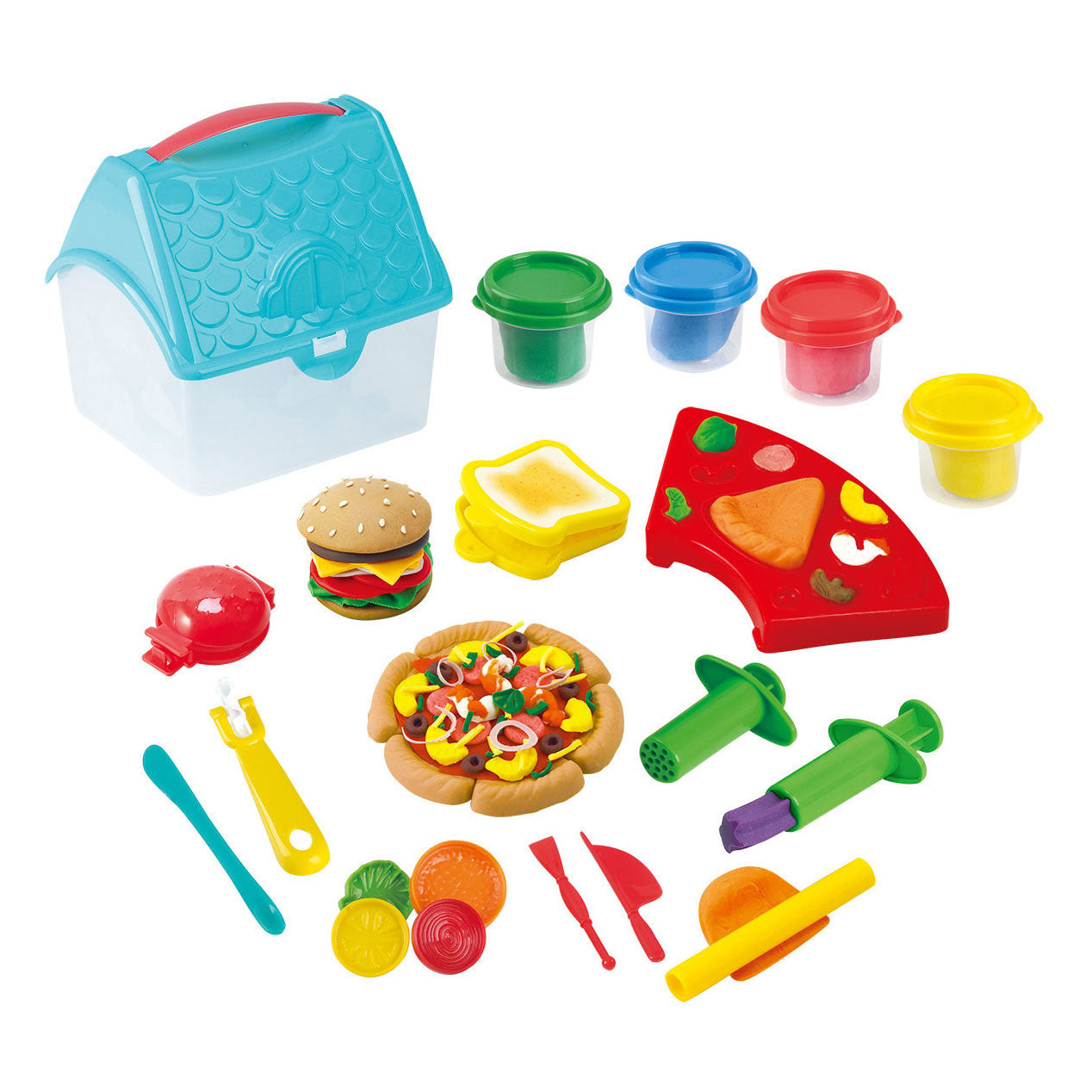 Playgo Ton-Set „Hamburger und Sandwich“ in Aufbewahrungsbox – 4 Tontöpfe