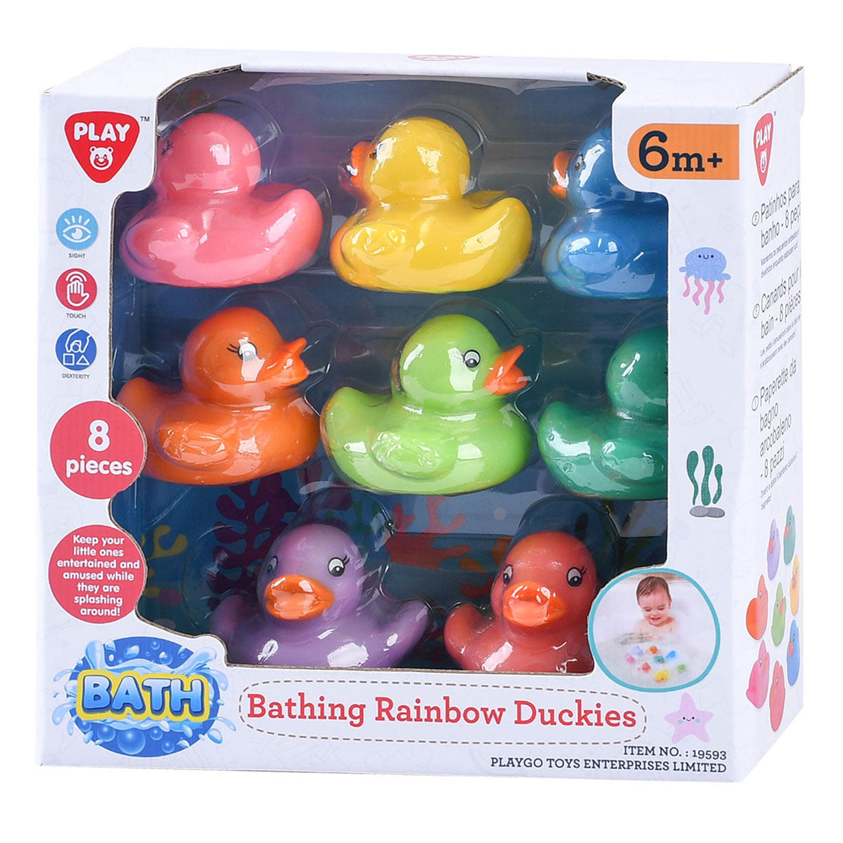 Playgo Regenbogen-Quietscheentchen - 8 Stück.