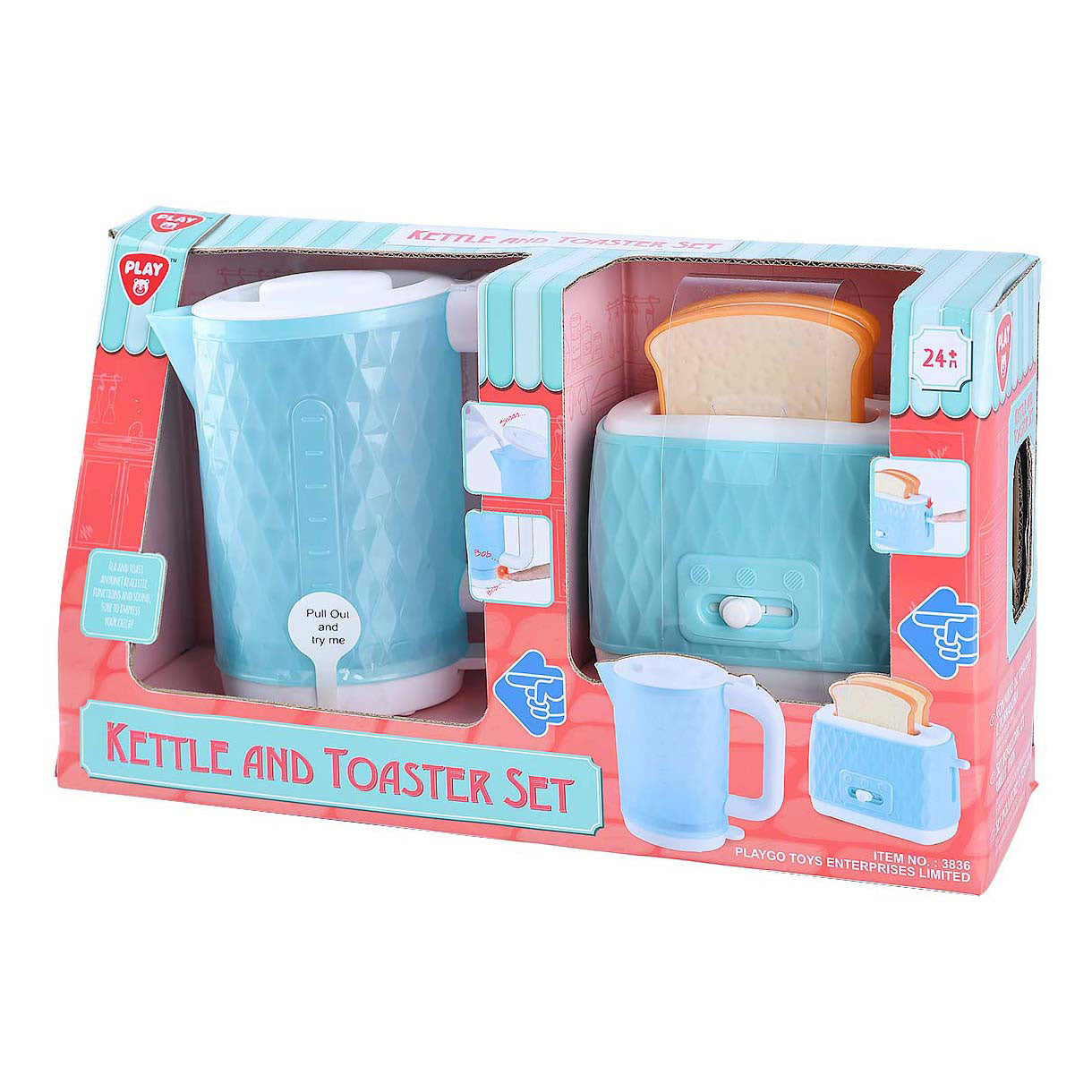 Playgo Spielzeug-Wasserkocher und Toaster mit Brot - 4-teilig.