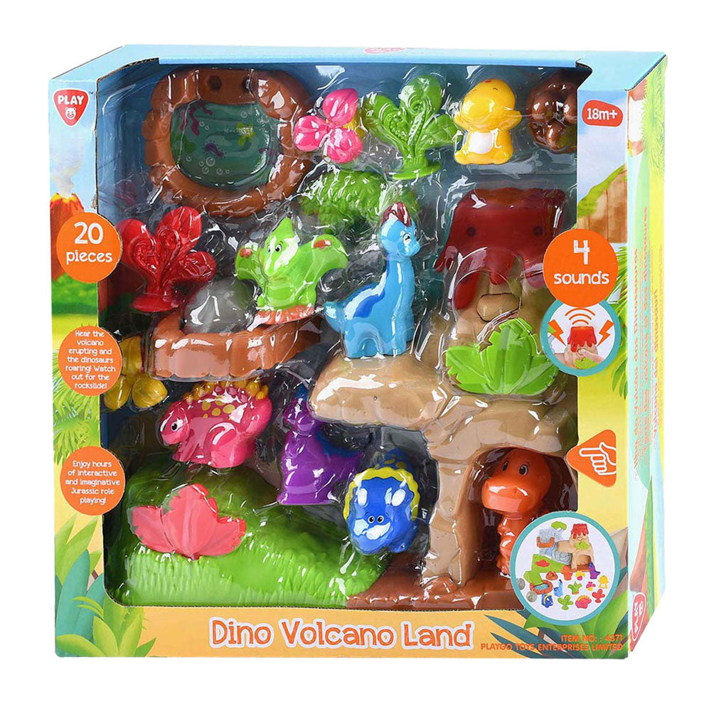 Playgo Dino-Spielset mit Vulkan - 20-teilig.