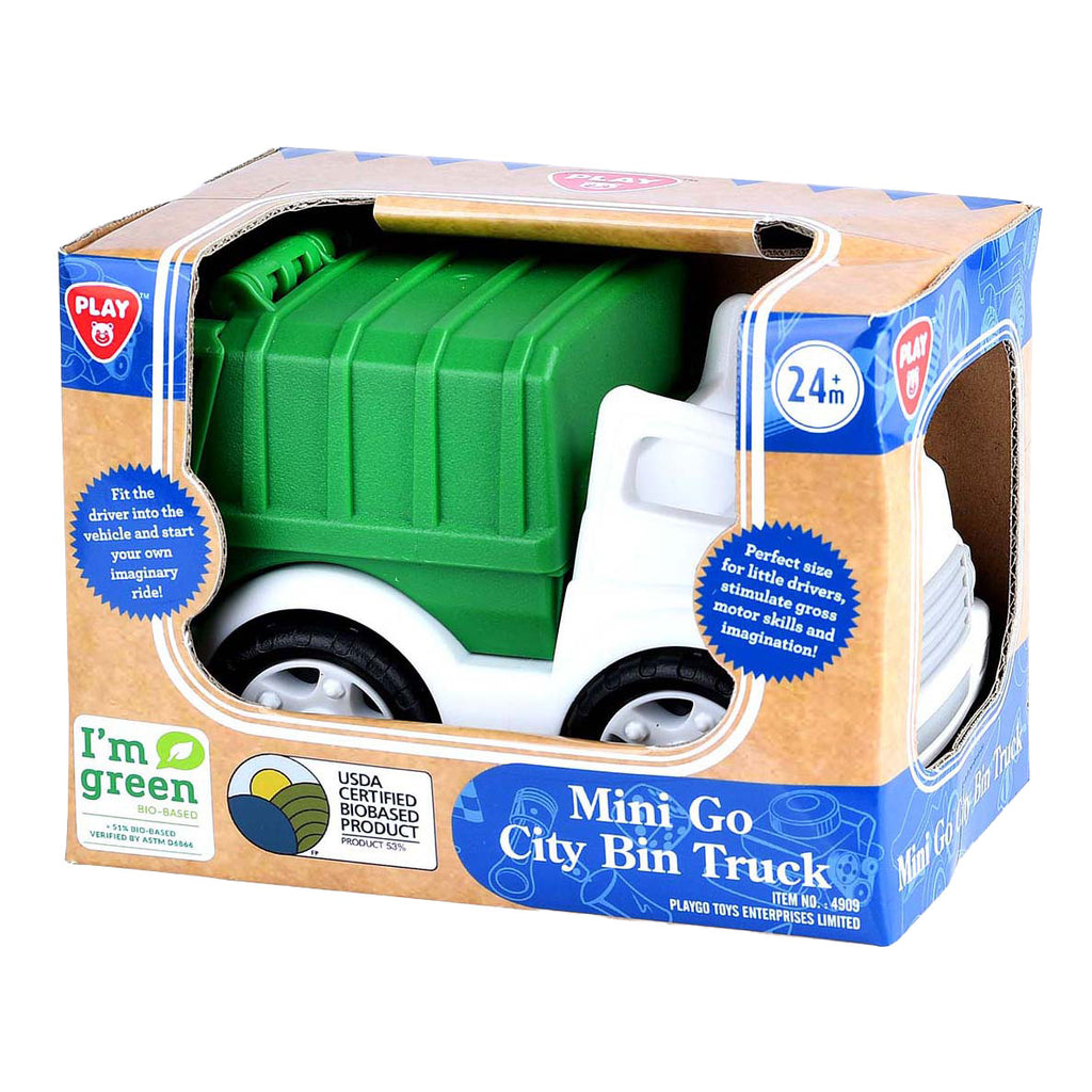 Playgo Müllwagen aus Bio-Materialien, weiß-grün – 15 cm