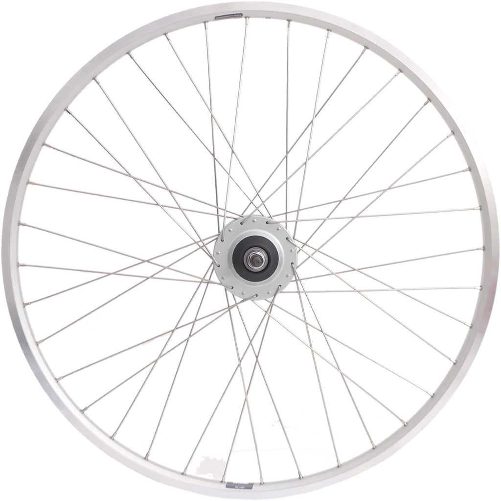 Hinterrad 28 Nexus 8 Rollenbremsnabe mit silberner Felge und Edelstahlspeichen
