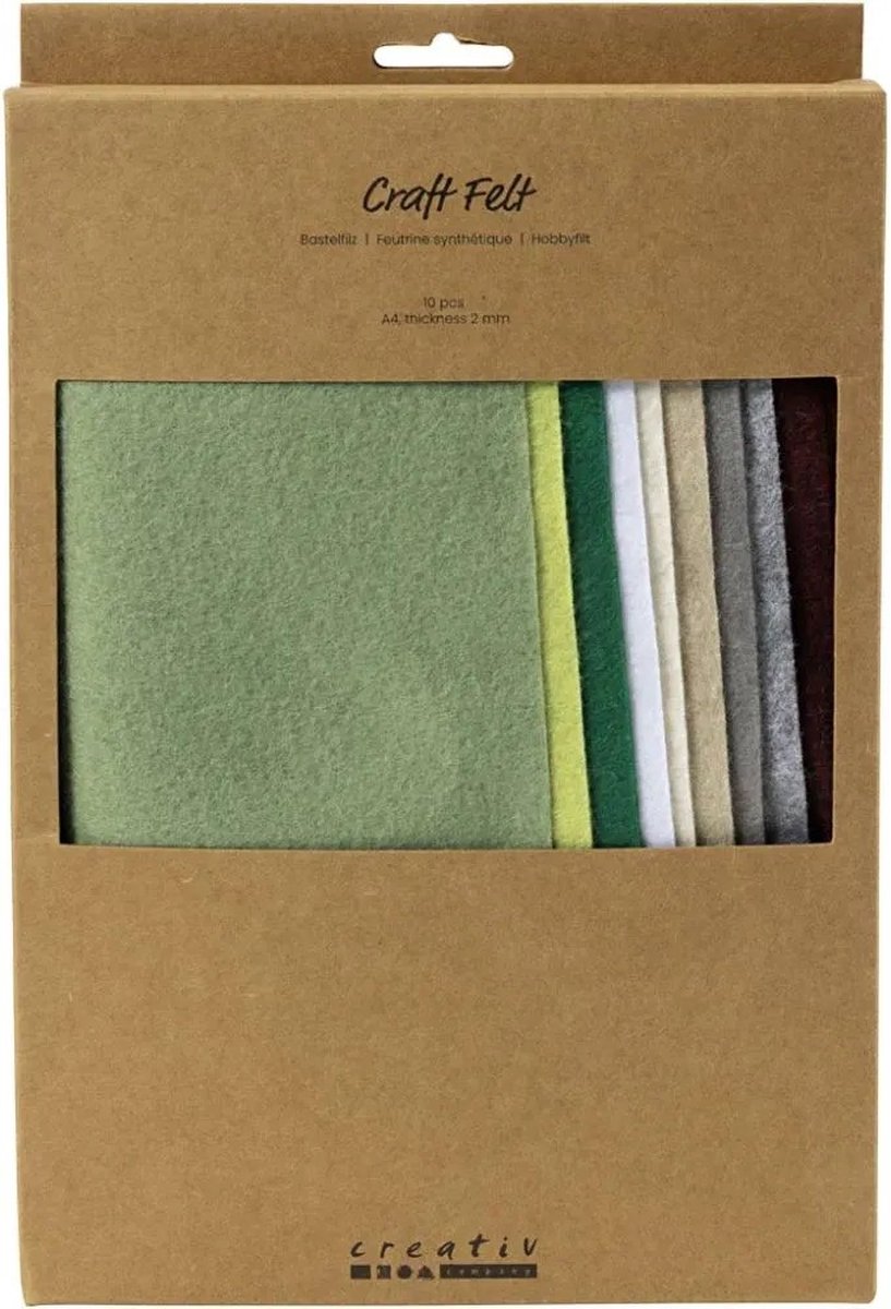 Creativ Company Hobbyfelt A4 Dicke 2 mm Naturfarben - 10 Stück.