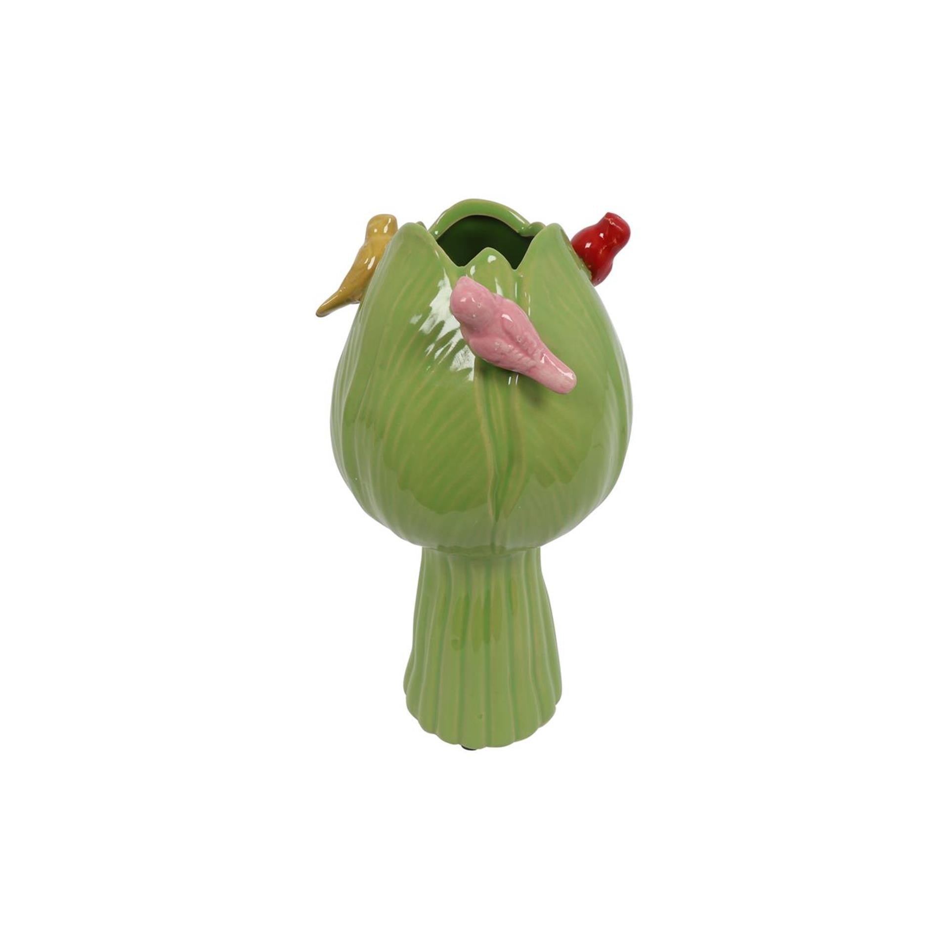 Countryfield vaas tulp met vogels groen 11x11x22cm