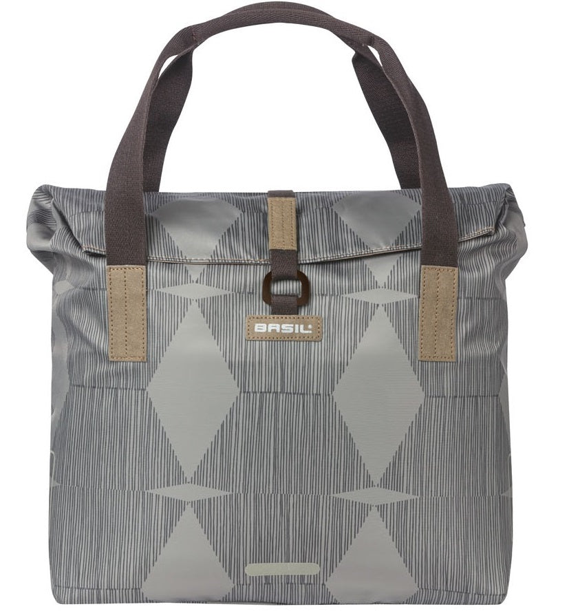Basil Elegance fietsshopper, Green PET, waterkerende vouwsluiting, gepolsterde hand schouderbanden, 20-26L, taupe
