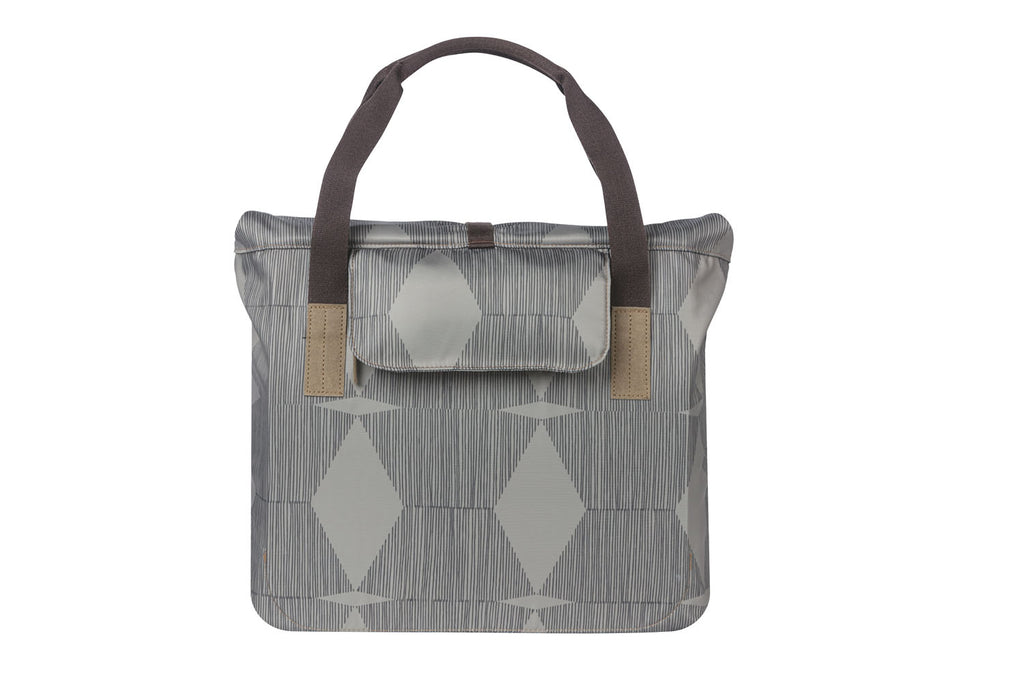Basil Elegance fietsshopper, Green PET, waterkerende vouwsluiting, gepolsterde hand schouderbanden, 20-26L, taupe