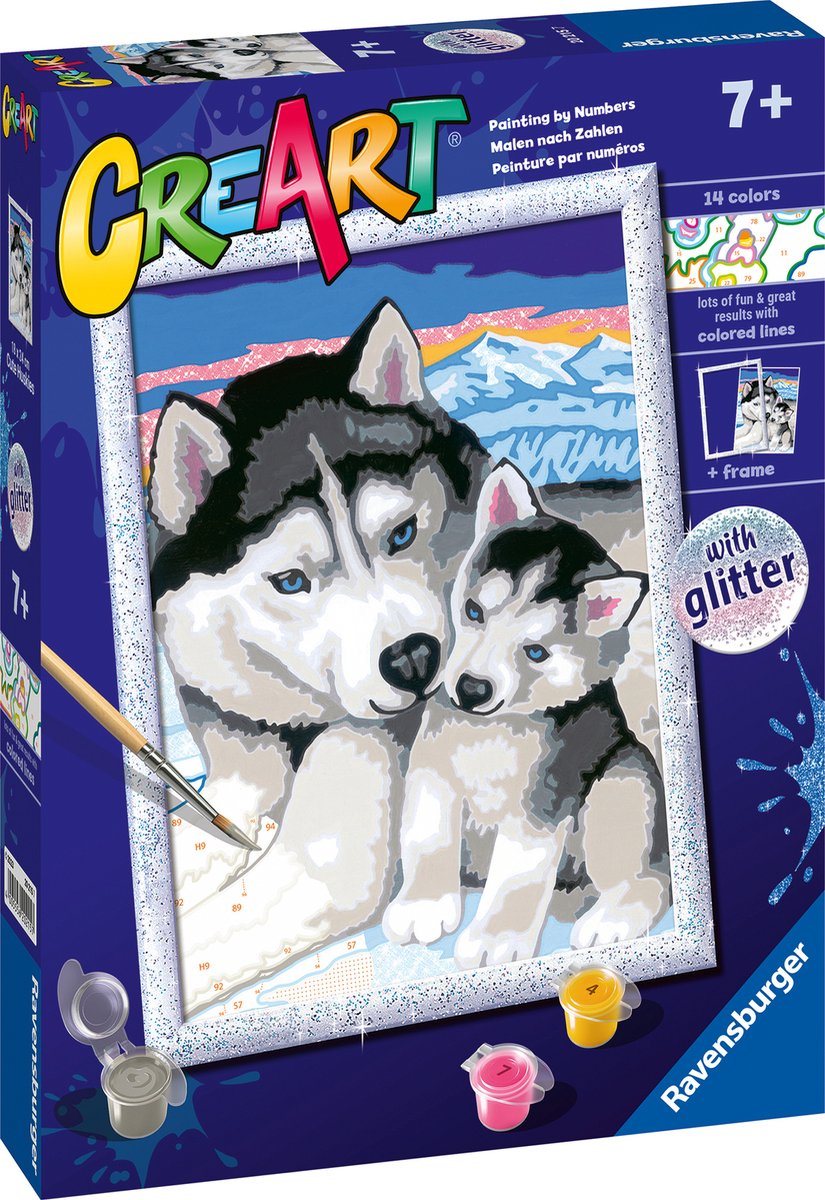 Ravensburger creart cute huskies - schilderen op nummer voor kinderen
