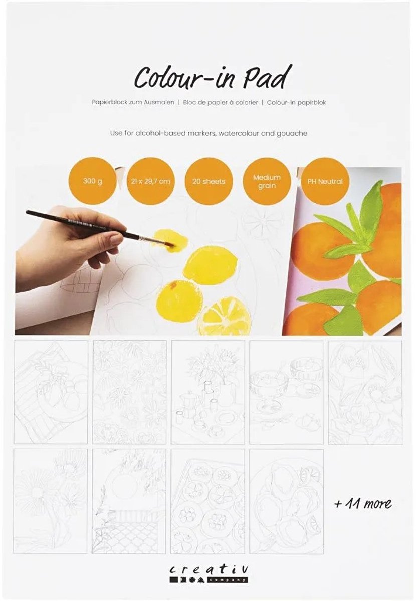 Creativ Company Farbblockpapier, A4, Blattgröße 210 x 297 mm, kaltgepresst, mittlere Körnung, 300 g/m², weiß, 20 Blatt, 1 Stück