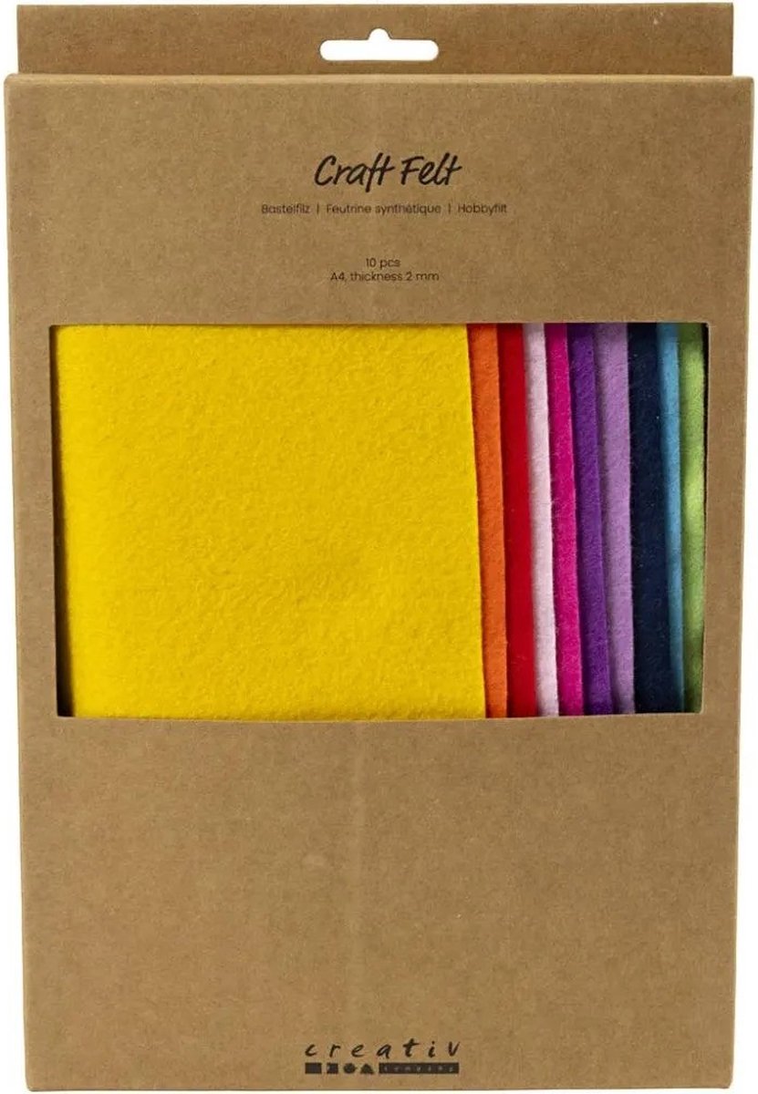 Creativ Company Hobbyfelt A4 Dicke 2 mm bunt - 10 Stück.