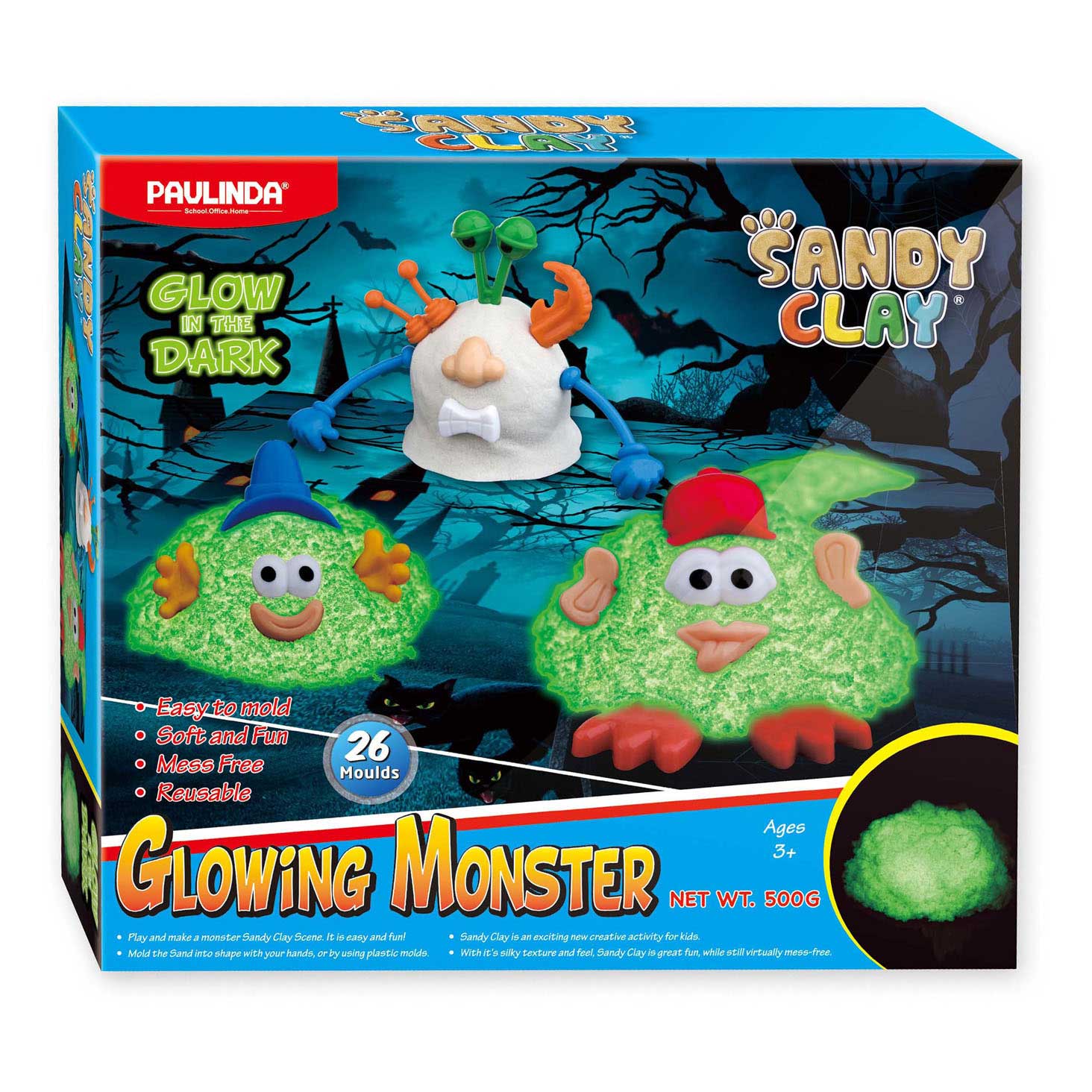 Paulinda Leuchtender Spielsand, leuchtende Monster, 500 g.