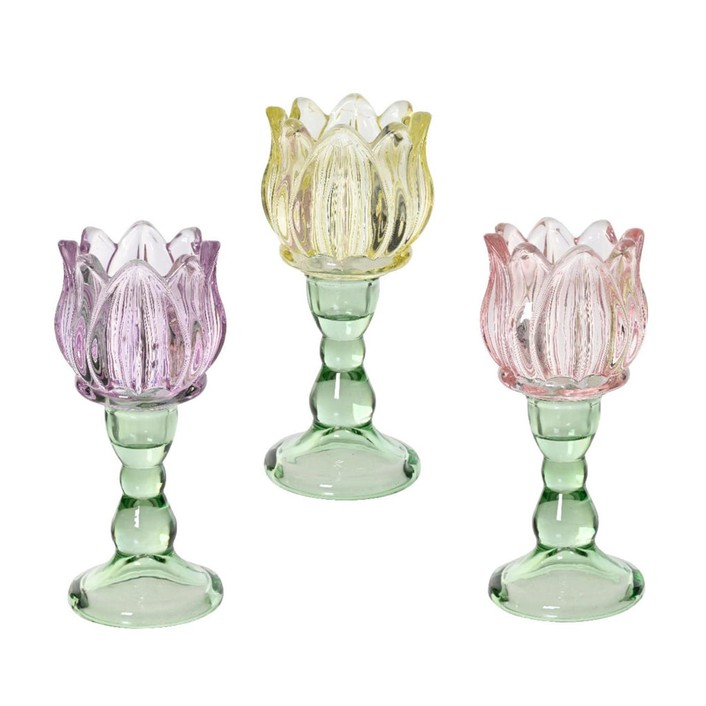 Decoris theelichthouder glas tulp h16cm