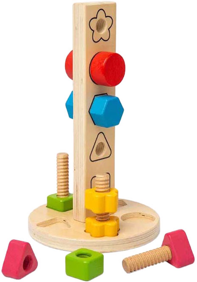 Bigjigs Holz-Schrauben- und Mutternturm, 11-teilig.