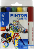 Pilot pintor 6 kleuren verfstiften set - classic set - fijne marker met 2,9mm punt - inkt op waterbasis - dekt op elk oppervlak, zelfs de donkerste - teken, kleur, versier, markeer, schrijf, kalligrafeer…