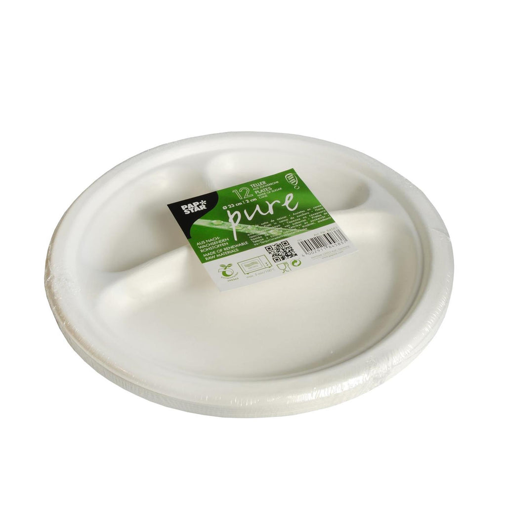 Papstar borden suikerriet pure 3-vaks ã˜23cm set a 12 stuks
