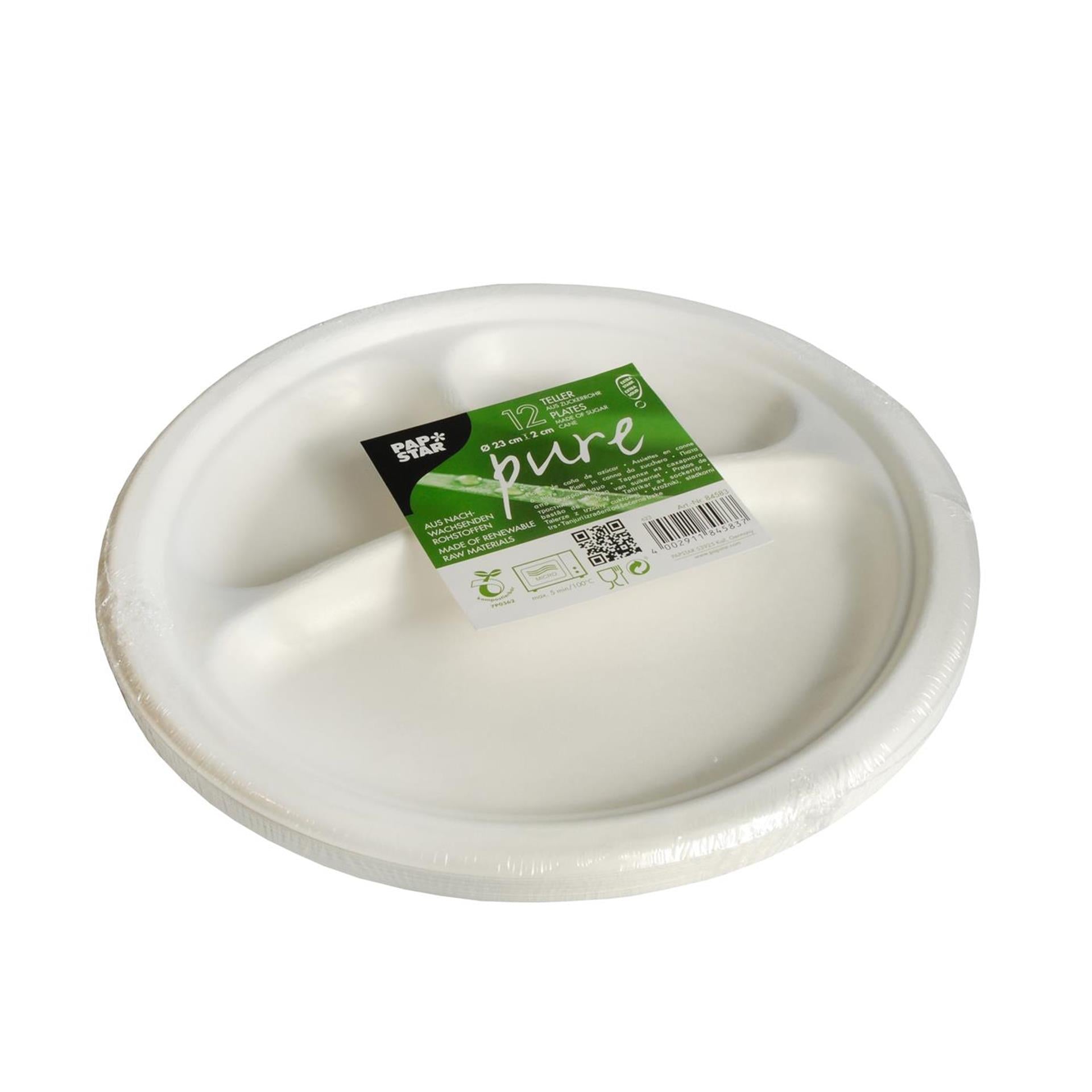 Papstar borden suikerriet pure 3-vaks ã˜23cm set a 12 stuks