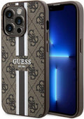 Guess 4g printed stripe back case (magsafe compatible) - geschikt voor apple iphone 15 pro max (6.7 ) - bruin