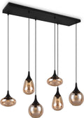 Trio lumina - hanglamp - zwart - excl. 6x e14 40w - aanpasbaar in hoogte - amber glas