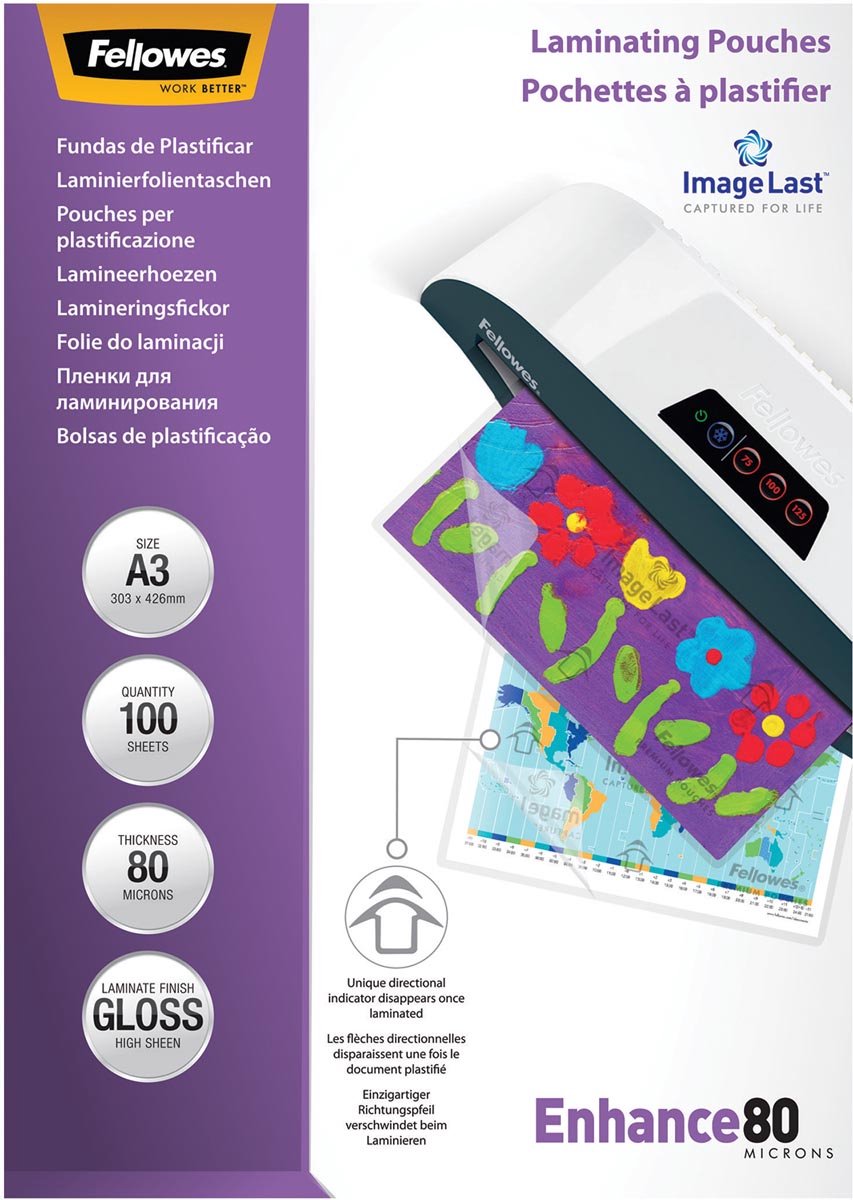 Fellowes lamineerhoezen imagelast a3 - glanzend - 80 micron - 100 stuks