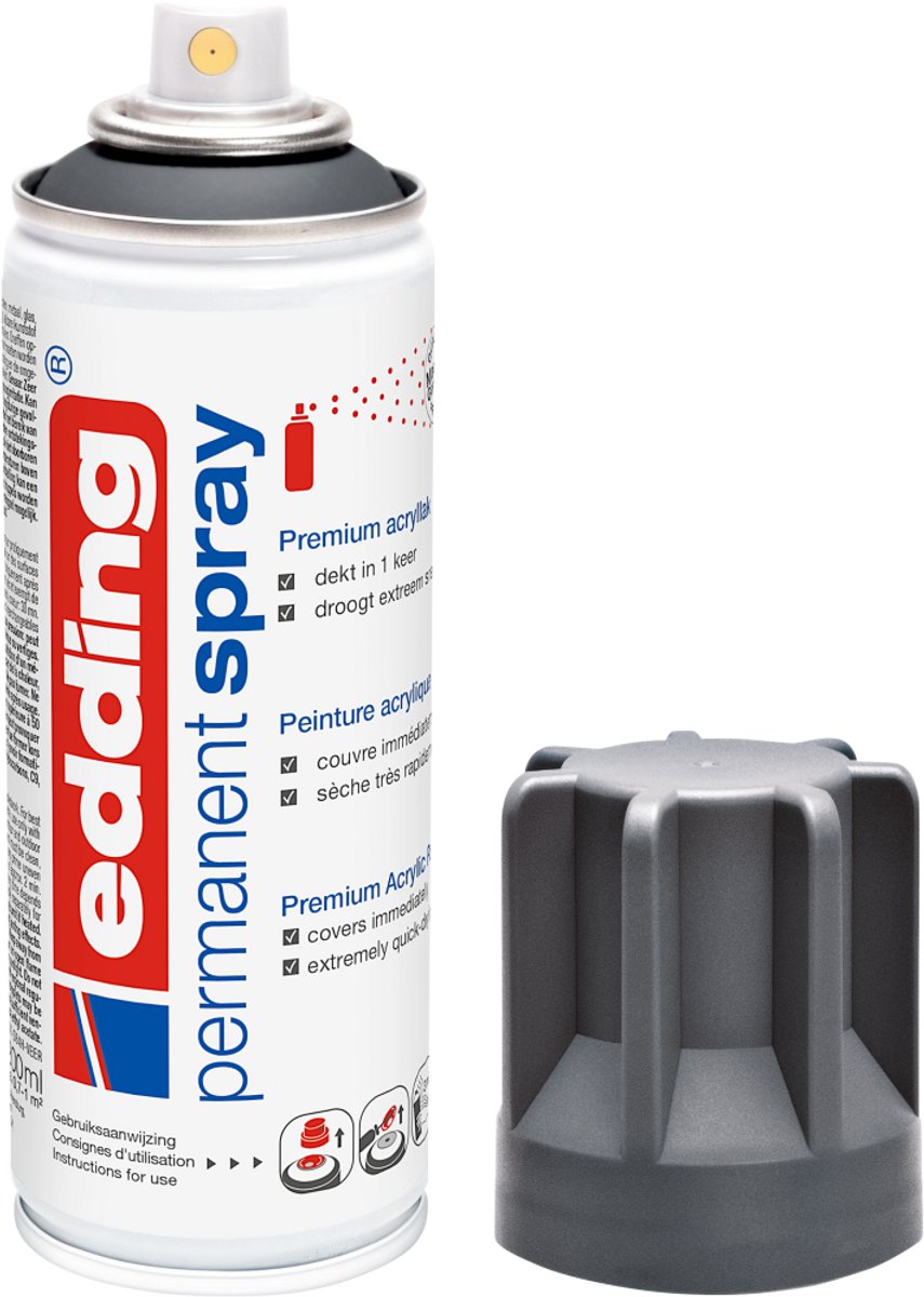 Edding 5200 spuitverf in spuitbus - antraciet mat - 1 stuk - 200 ml verf - direct dekkend – 0,7-1 m2 oppervlak - acrylverf voor het lakken en versieren van glas, metaal, hout, keramiek, kunststof, canvas - permanent spray, verfspray