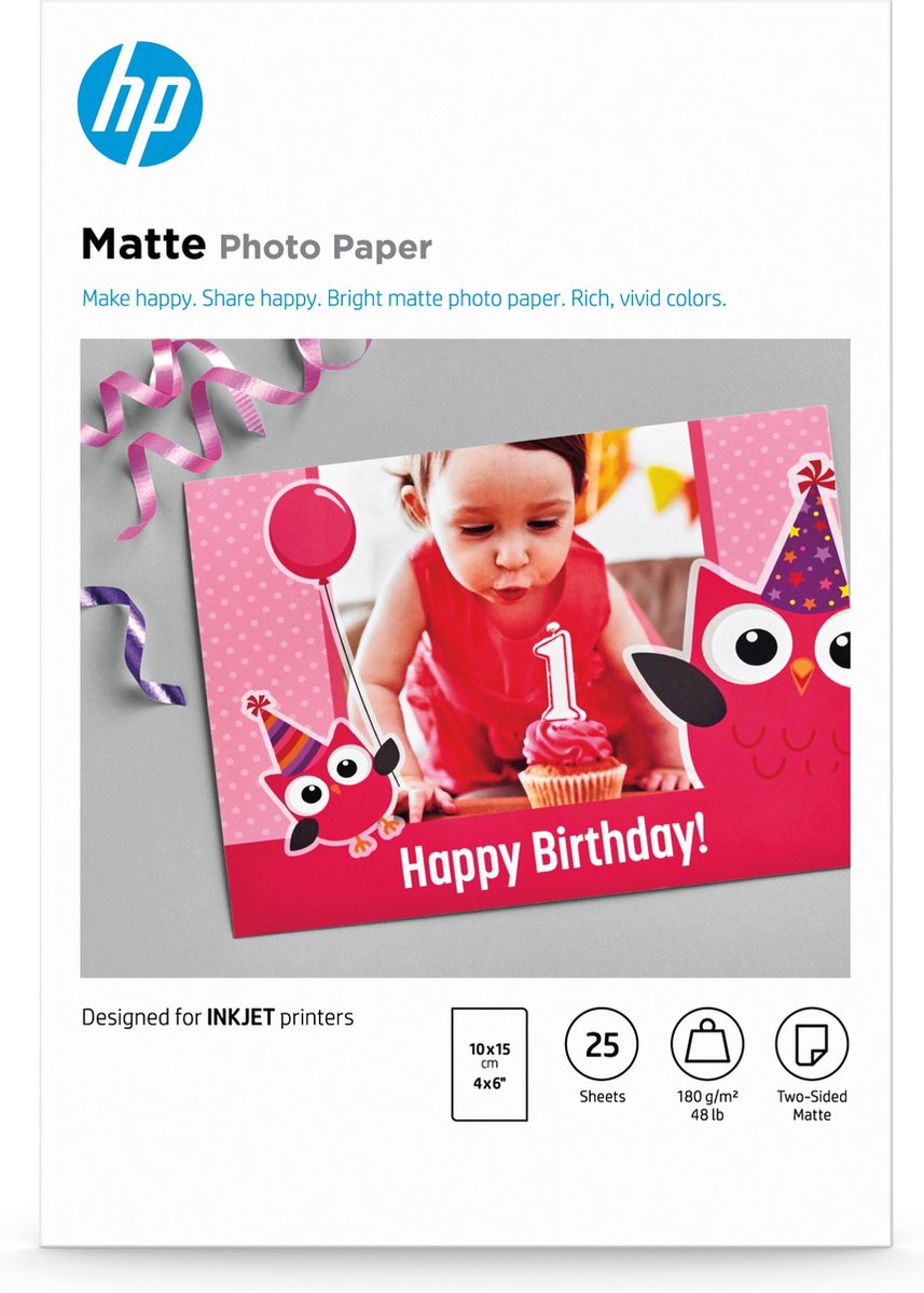 Hp mat fotopapier, 180 g m2, 10 x 15 cm, 25 vel (7hf70a)