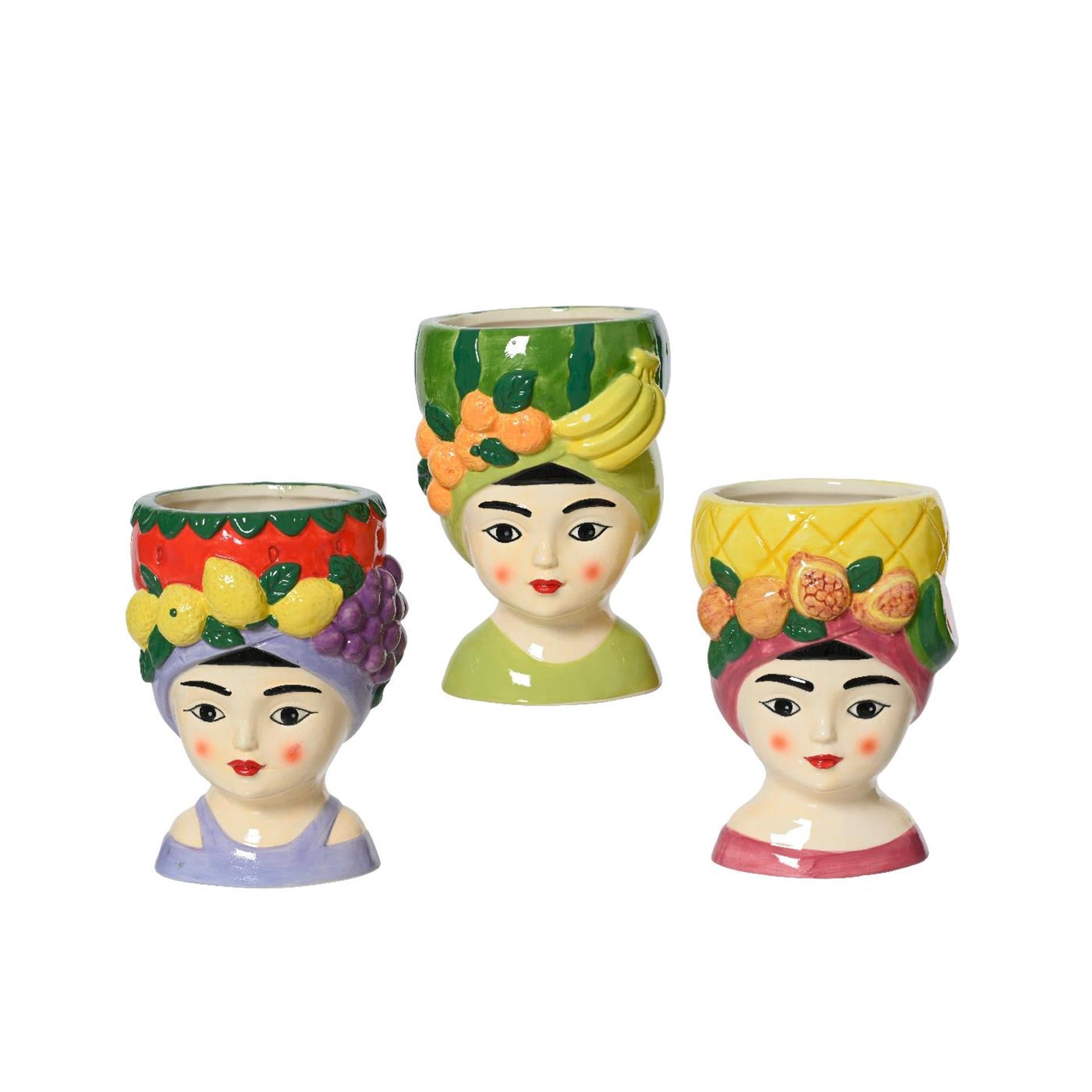 Decoris bloempot vrouw met fruit 8,5x8,5x13,5cm