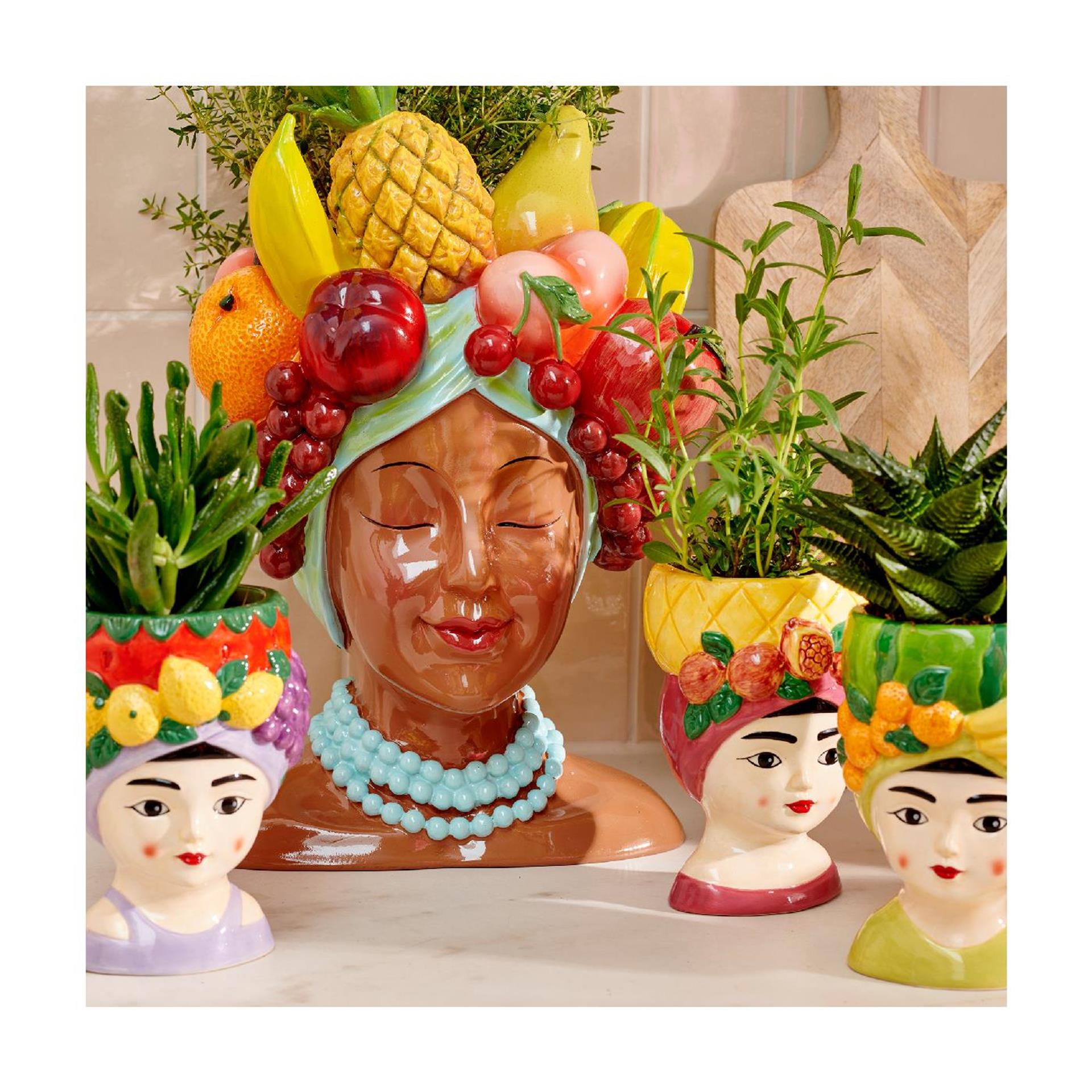 Decoris bloempot vrouw met fruit 8,5x8,5x13,5cm