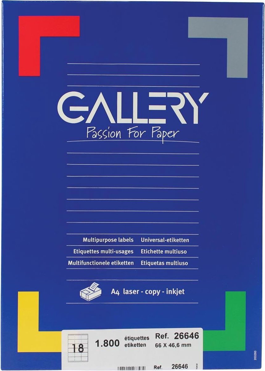 Gallery witte etiketten ft 66 x 46,6 mm (b x h), ronde hoeken, doos van 1.800 etiketten