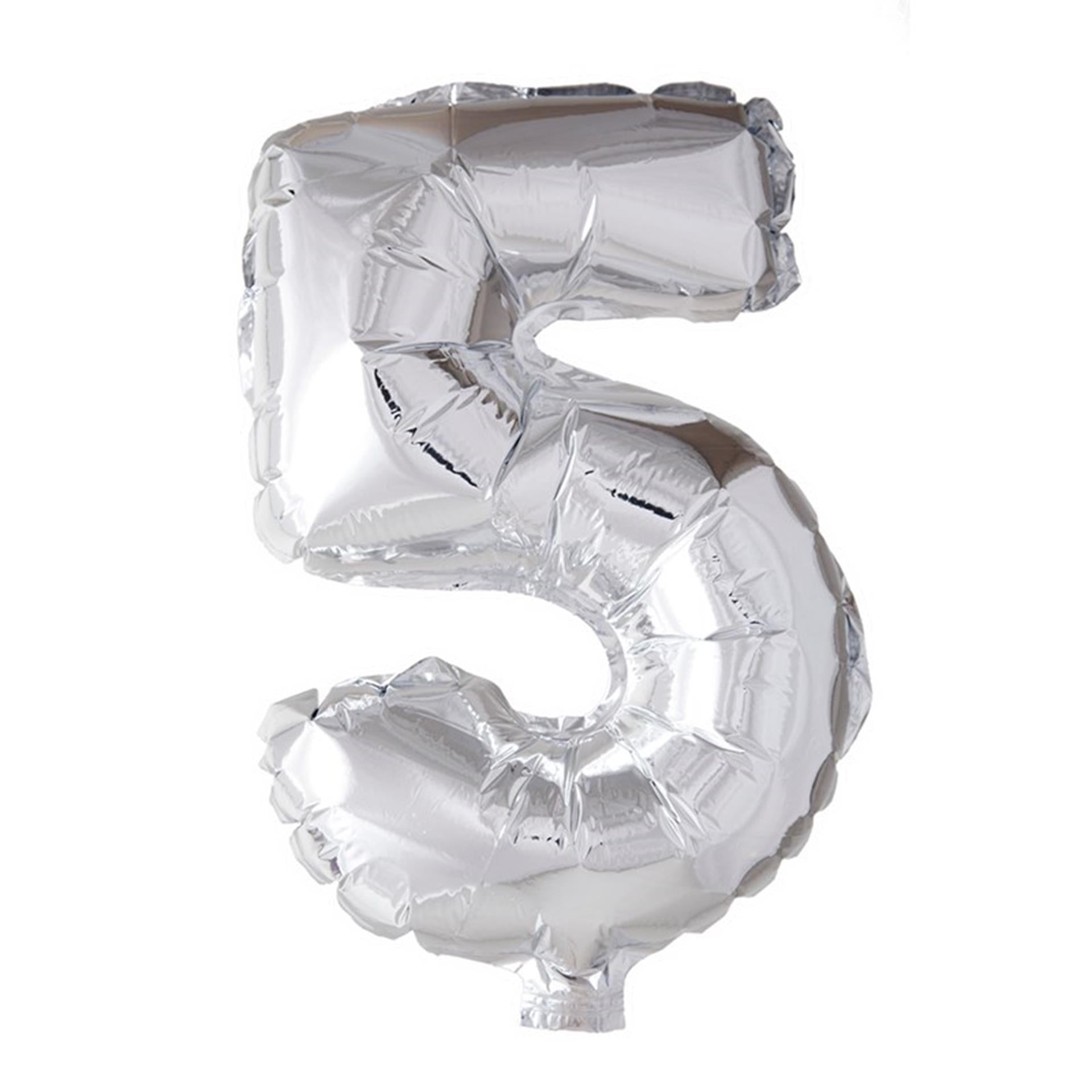 Globos cijfer ballon nummer '5' zilver folie 40cm geschikt voor helium
