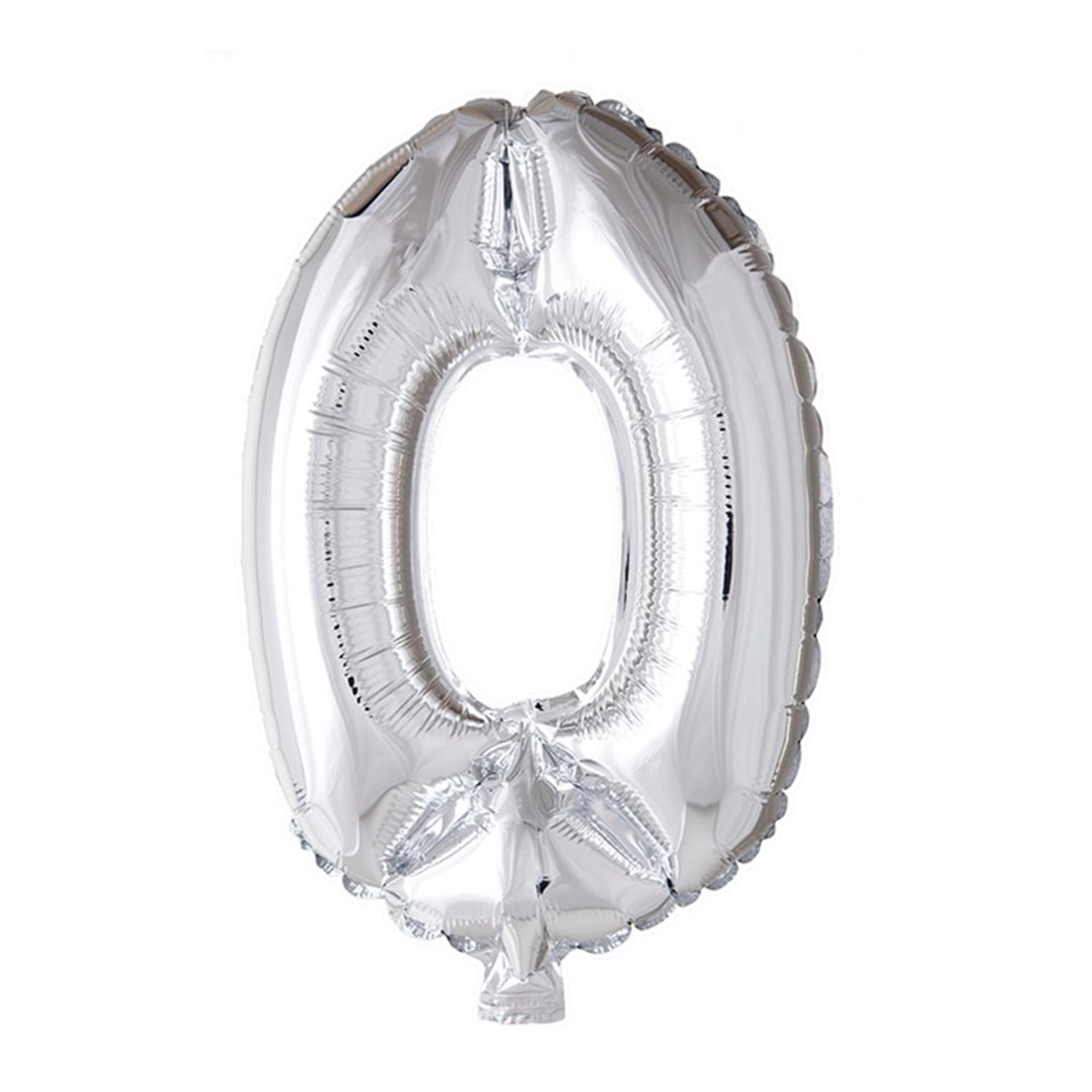 Globos folie ballon nummer '0' zilver 40cm