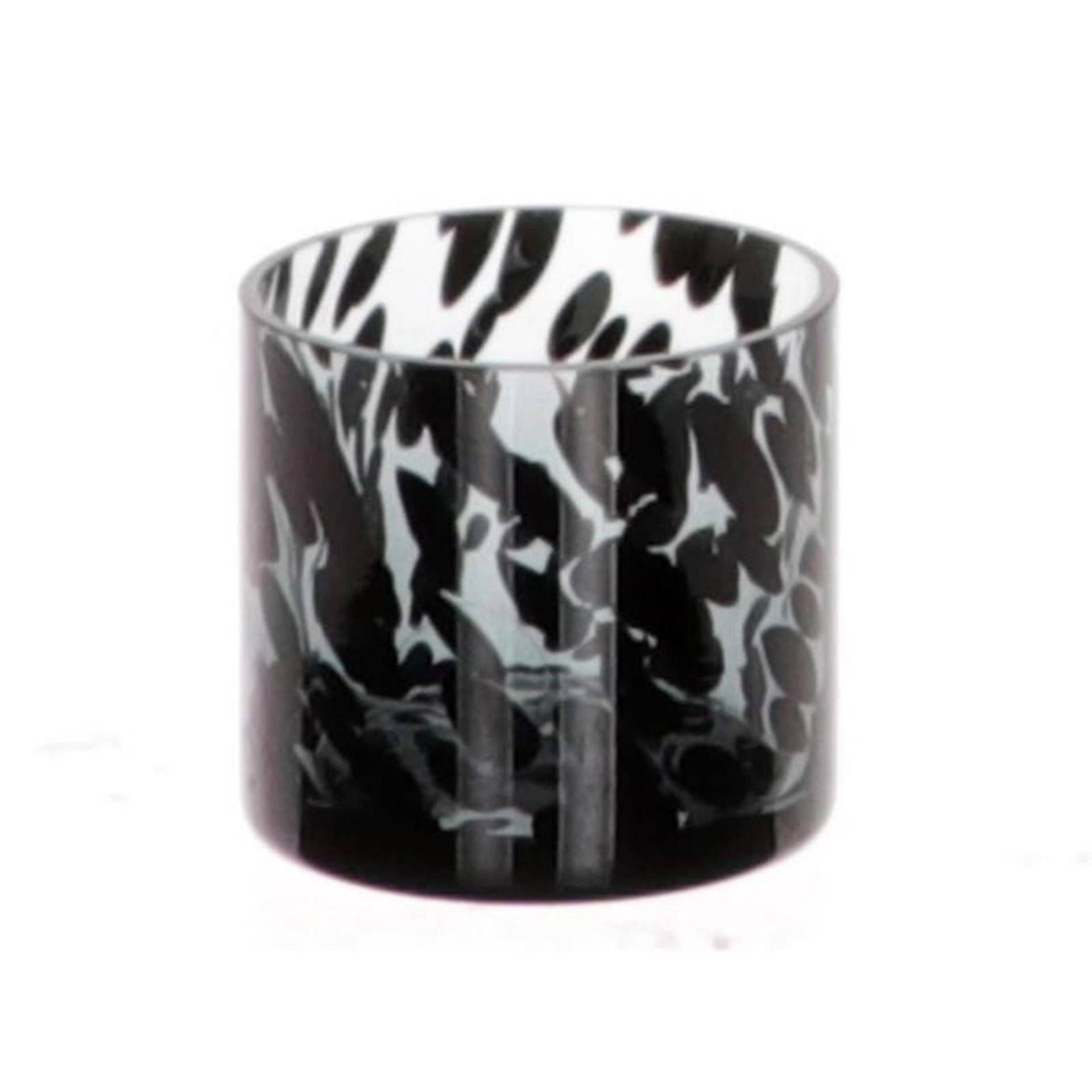 Hbx natural living theelichthouder panter glas ø8xh8cm grijs
