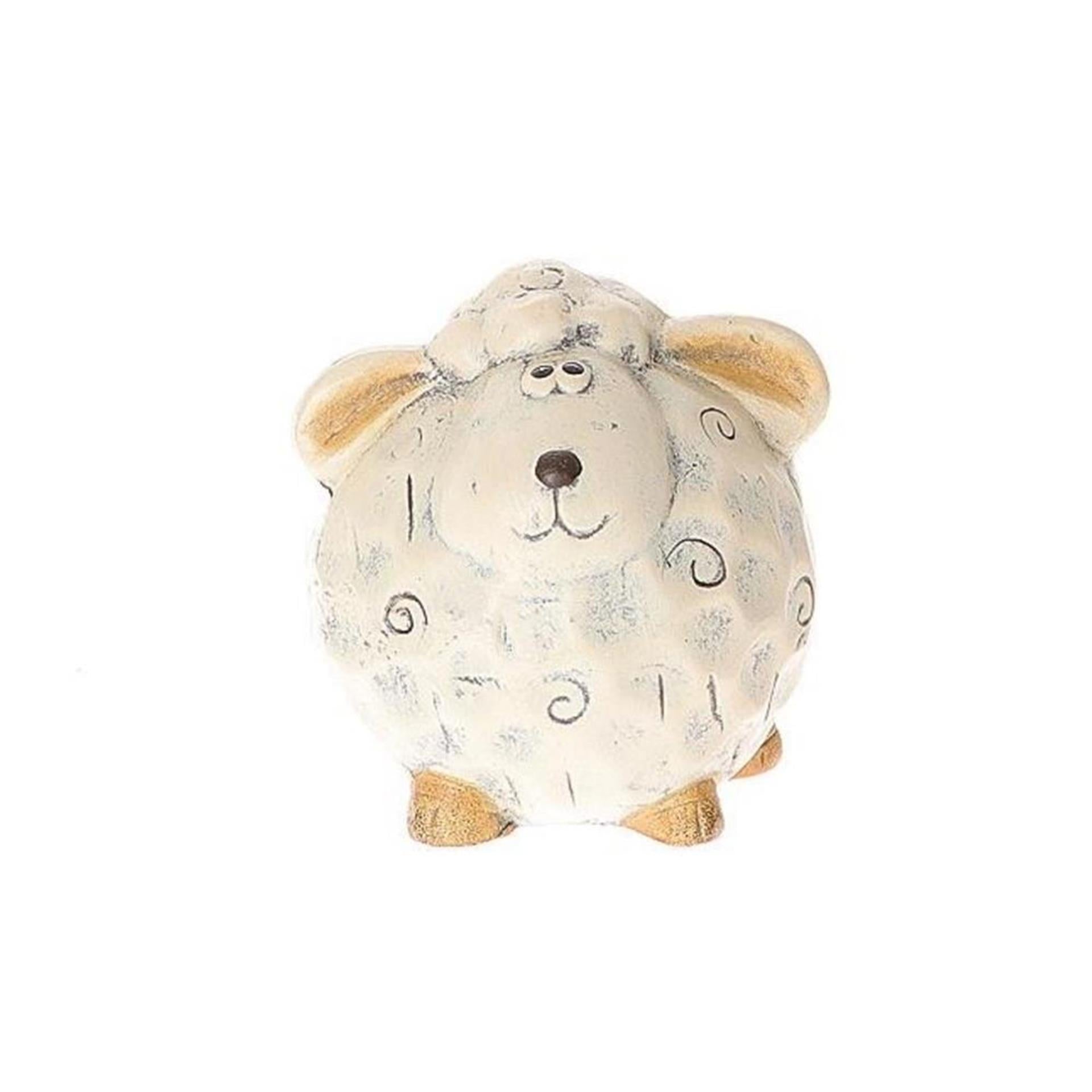 Hbx natural living deco schaap bolli 8,5x8,5xh9,5cm wit