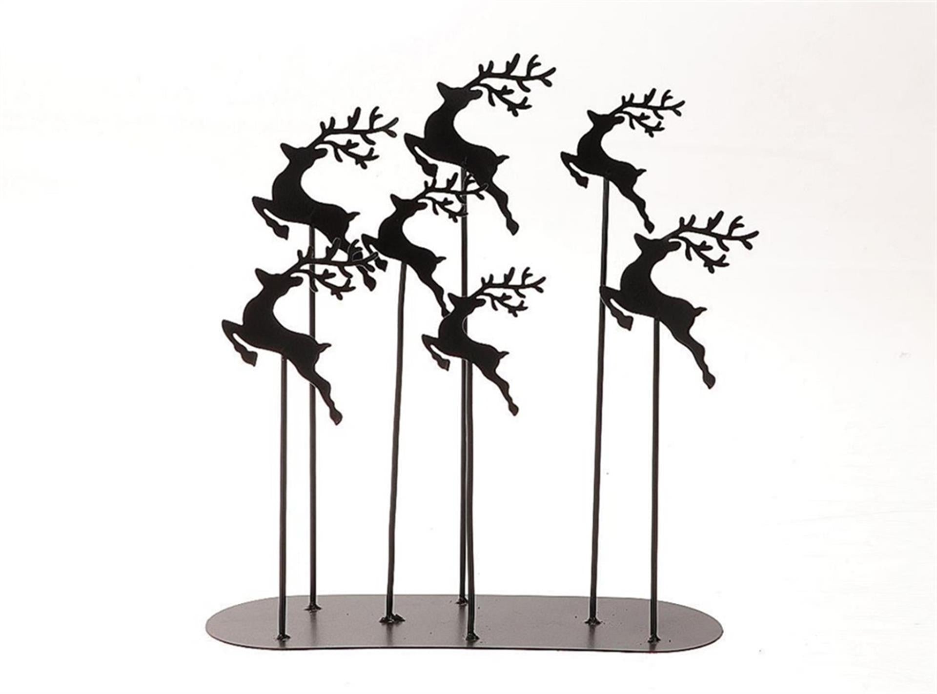 Hbx natural living deco hummy tafereel van 7 herten metaal op standaard 28x10x30cm zwart