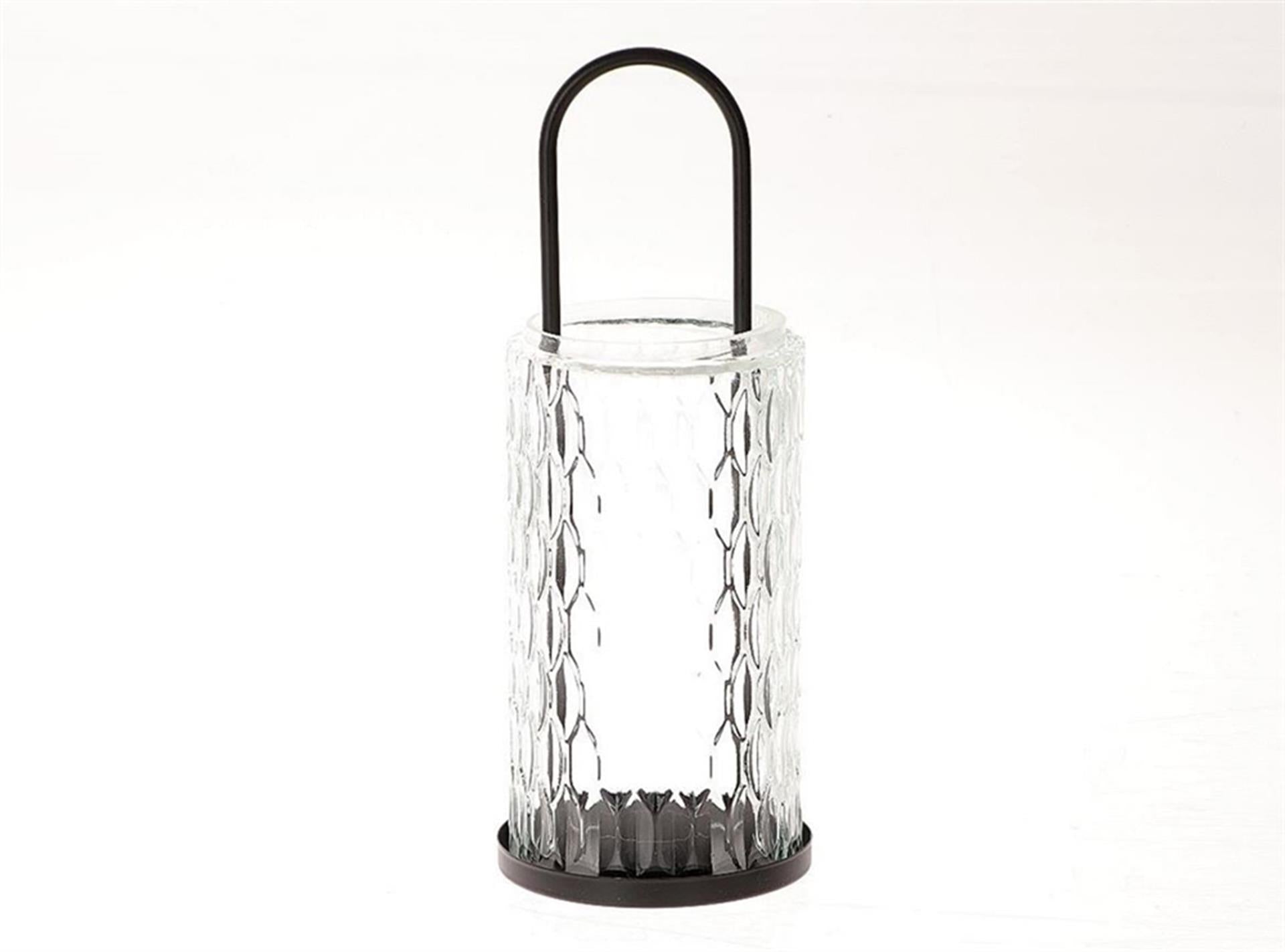 Hbx natural living hbx lving lantaarn lutro van glas en zwart metaal dia10x27,5cm