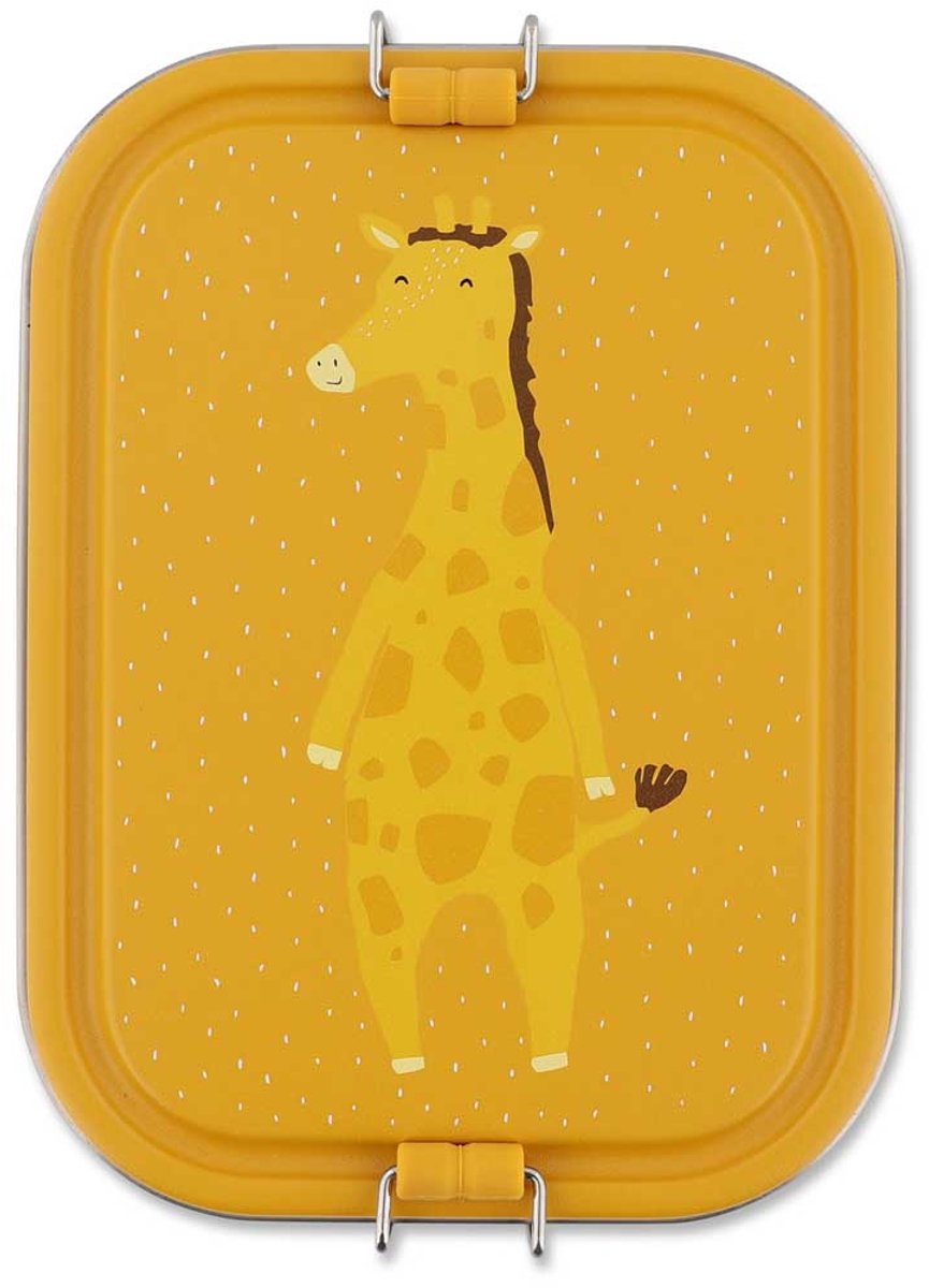 Trixie | brooddoos groot - mr. giraffe - rsv lunchbox voor kinderen - makkelijk te openen - broodtrommel - 2 vakken - geel - rvs