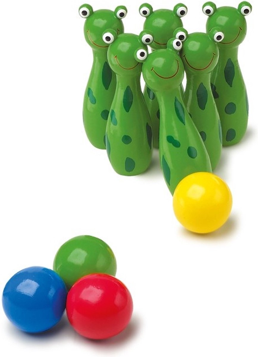 Small Foot - Frosch-Bowlingspiel aus Holz, 10 Stück.