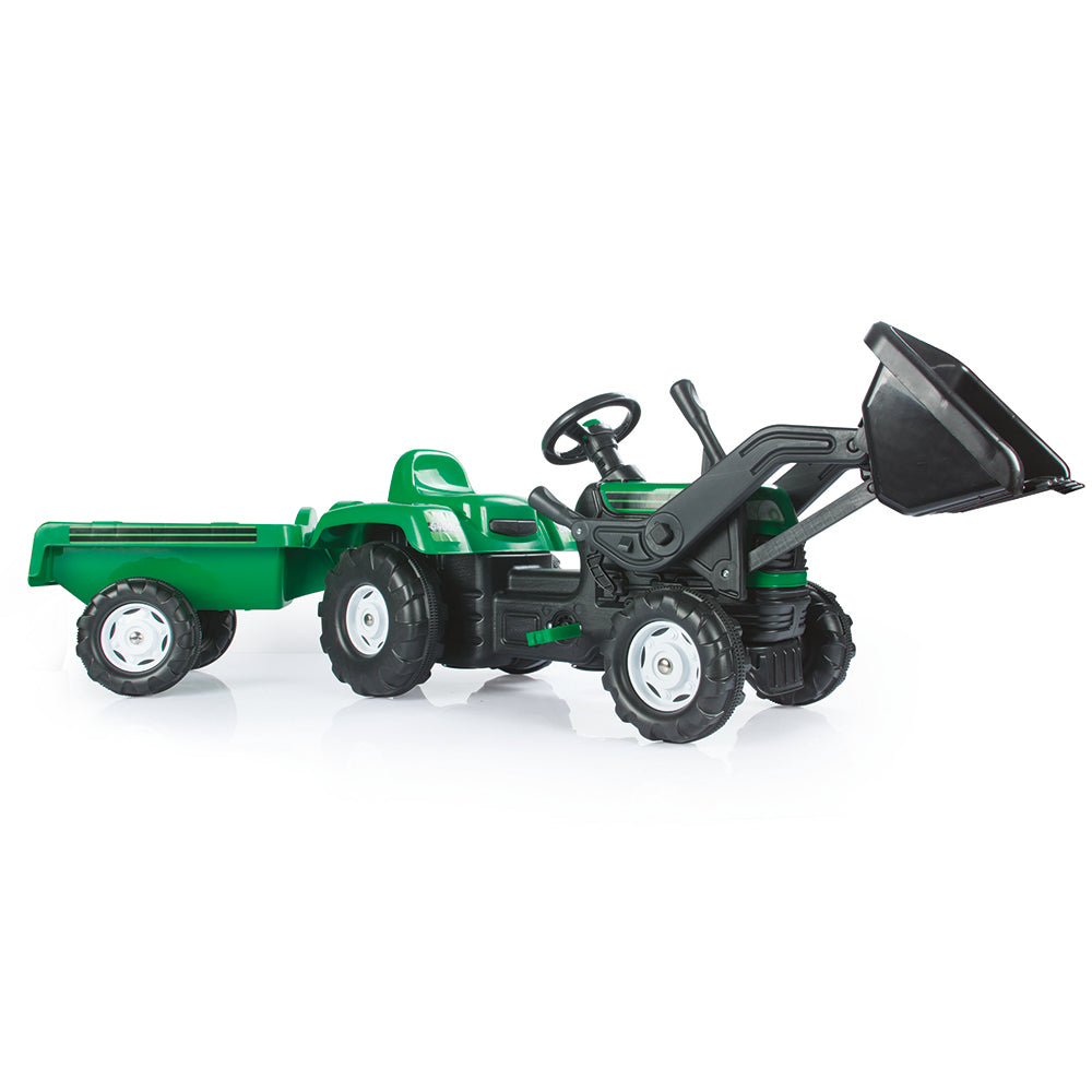 Dolu Trettraktor mit Anhänger, Frontlader, Hupe, grün und schwarz