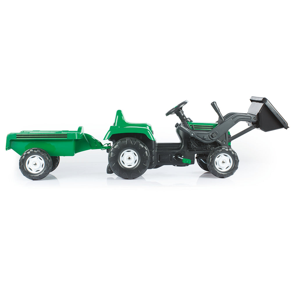 Dolu Trettraktor mit Anhänger, Frontlader, Hupe, grün und schwarz