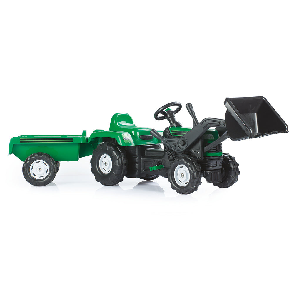 Dolu Trettraktor mit Anhänger, Frontlader, Hupe, grün und schwarz