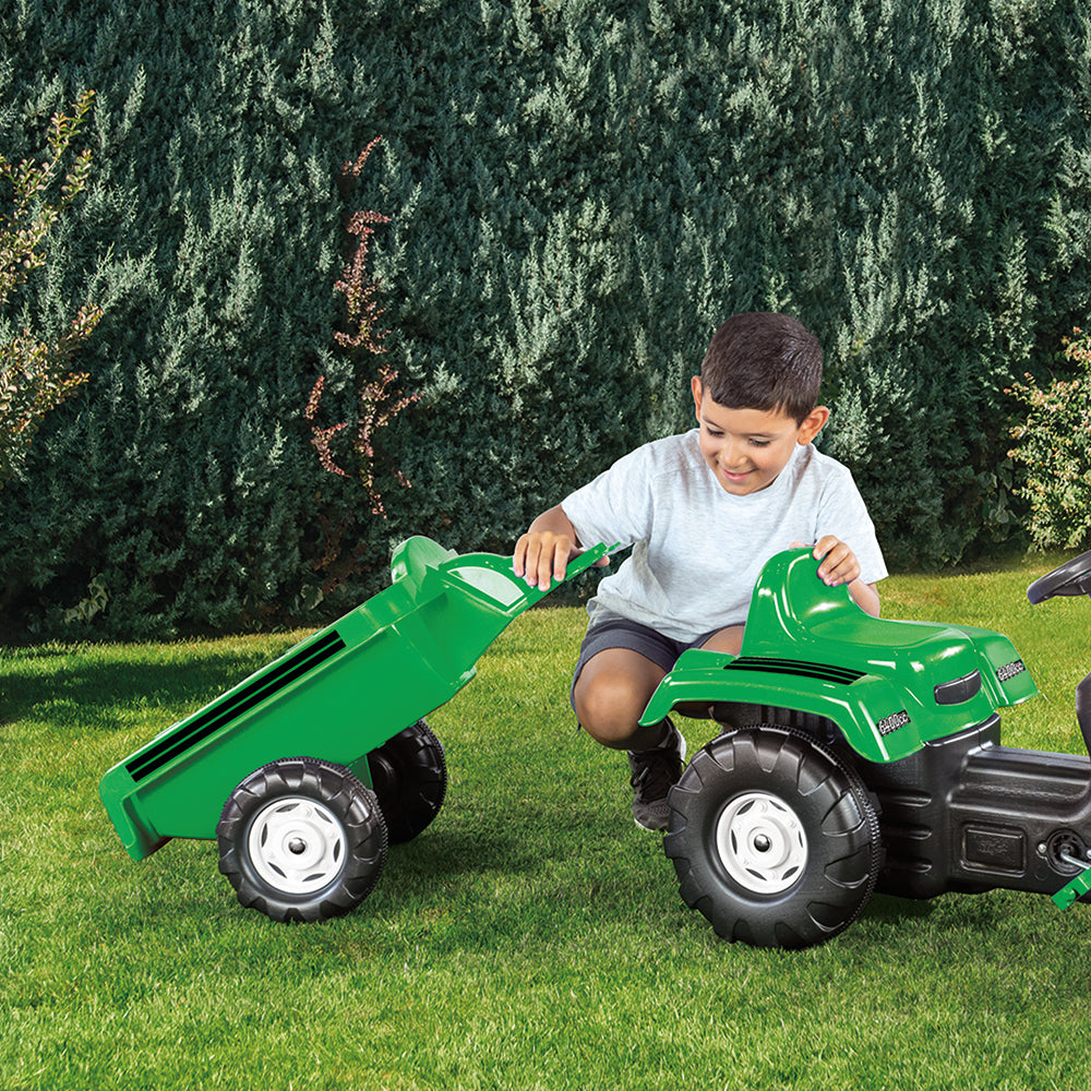 Dolu Trettraktor mit Anhänger, Frontlader, Hupe, grün und schwarz