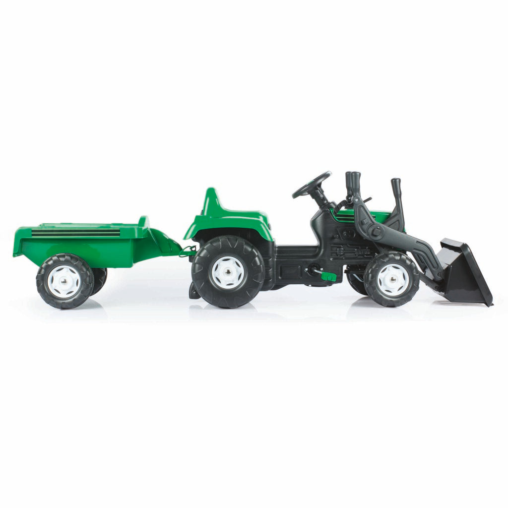 Dolu Trettraktor mit Anhänger, Frontlader, Hupe, grün und schwarz
