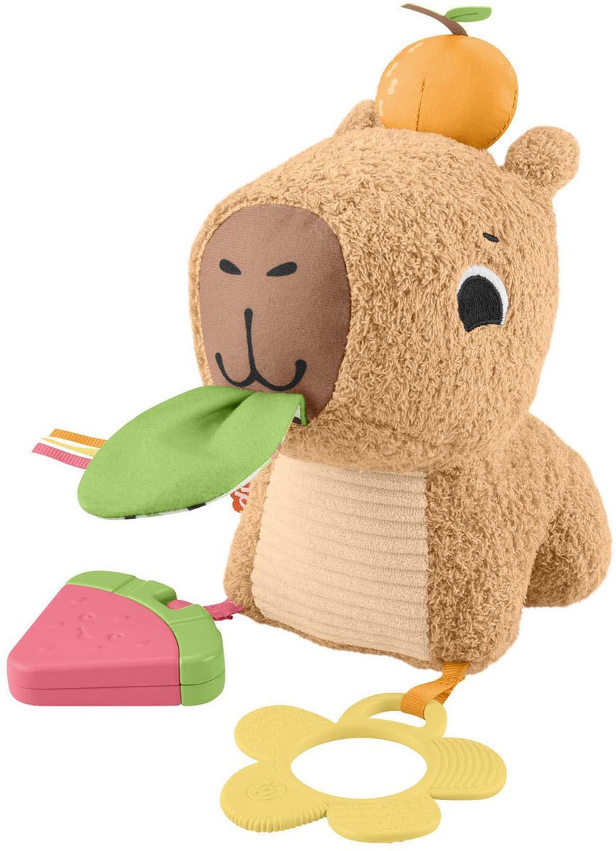 Fisher price fisher-price snackende capibara knuffel - zintuiglijk speelgoed met bijtring en rammelaar